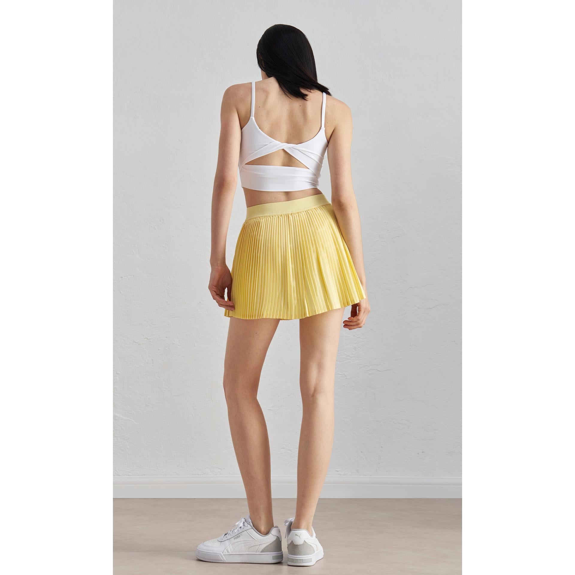Summer elastic high waist slim yoga skirt lined with anti-light belt pocket tennis skirt casual outer pleated skirt
