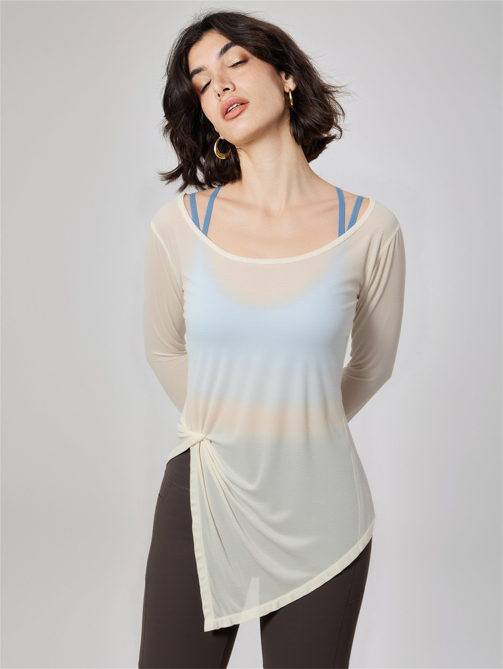 Yoga blouse loose slim fit long sleeve running pilates training fitness clothes sports t-shirt yoga clothes top women