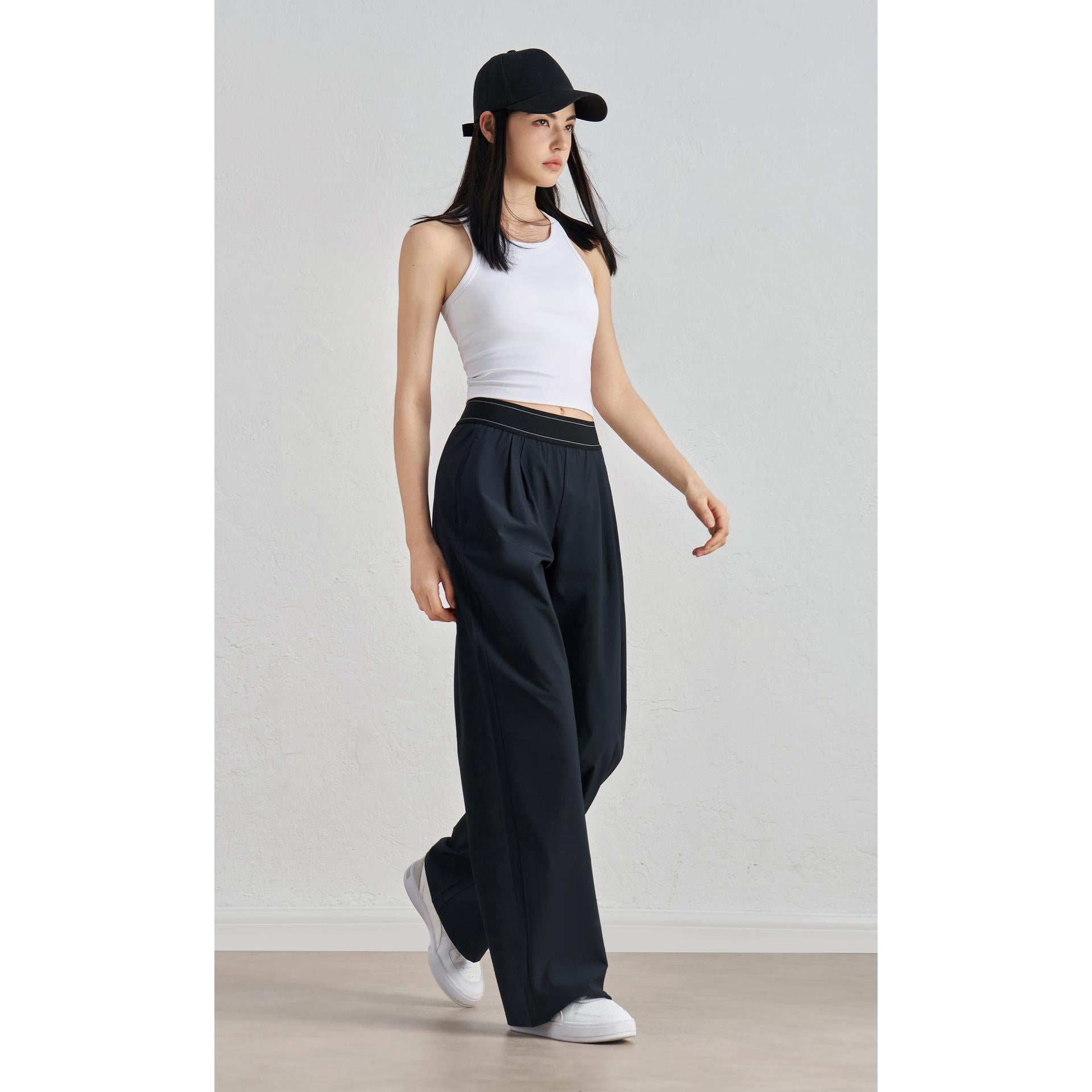 Sz woven new sweatpants casual wide-leg drape straight pants waist line lifting design thin yoga trousers women