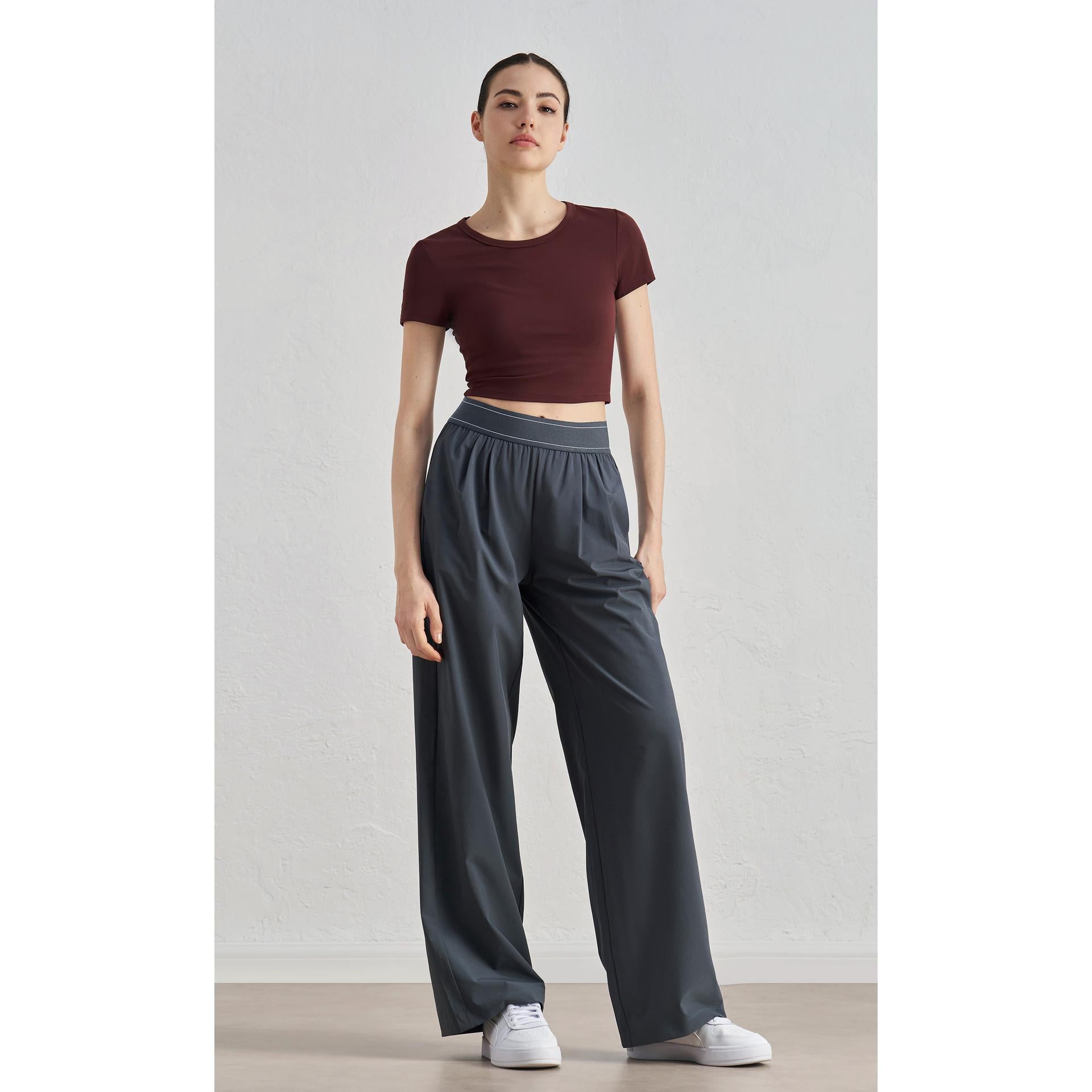 Sz woven new sweatpants casual wide-leg drape straight pants waist line lifting design thin yoga trousers women