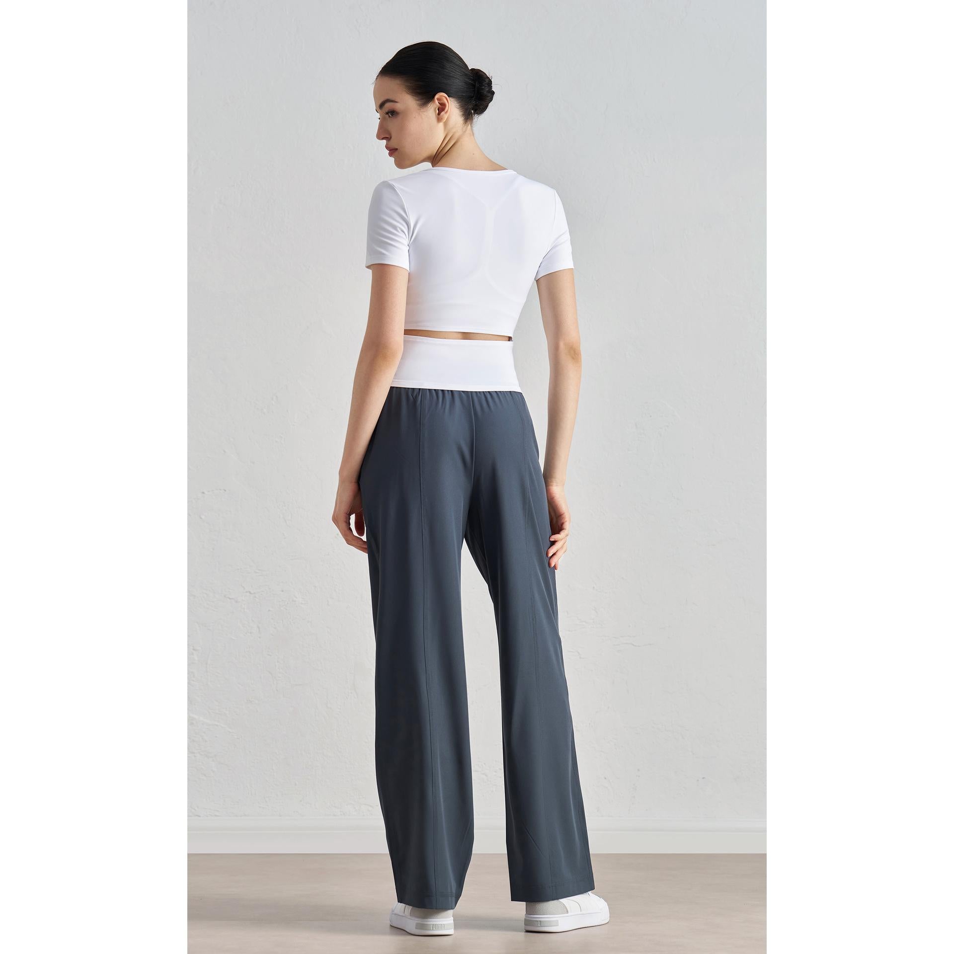 Naked yoga short-sleeved women's slim and thin sports T-shirt, high-end back waist hollow out wear front shoulder fitness top