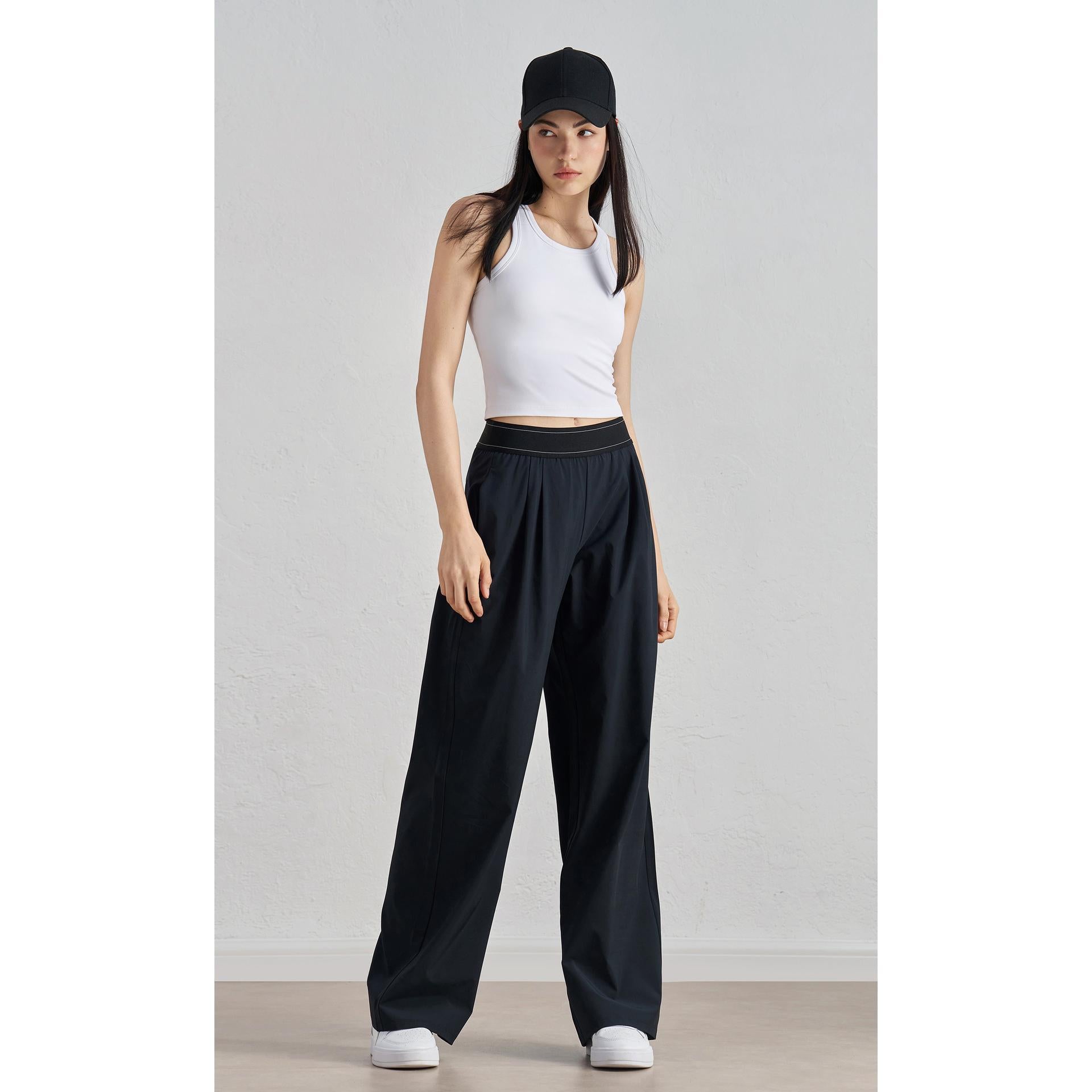 Sz woven new sweatpants casual wide-leg drape straight pants waist line lifting design thin yoga trousers women
