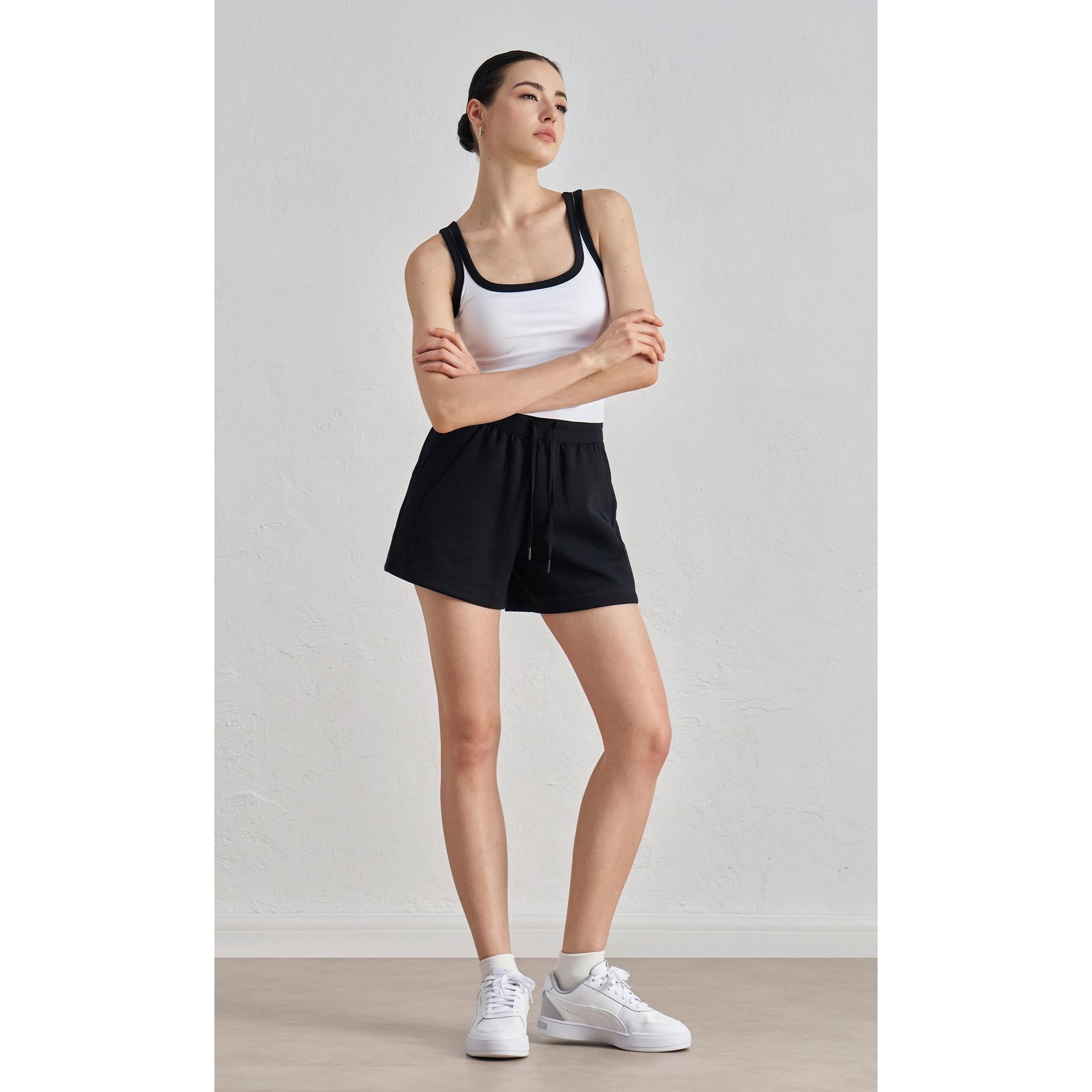 Spring and summer new air layer loose and simple yoga shorts women's drawstring thin four-quarter pants wear running sweatpants