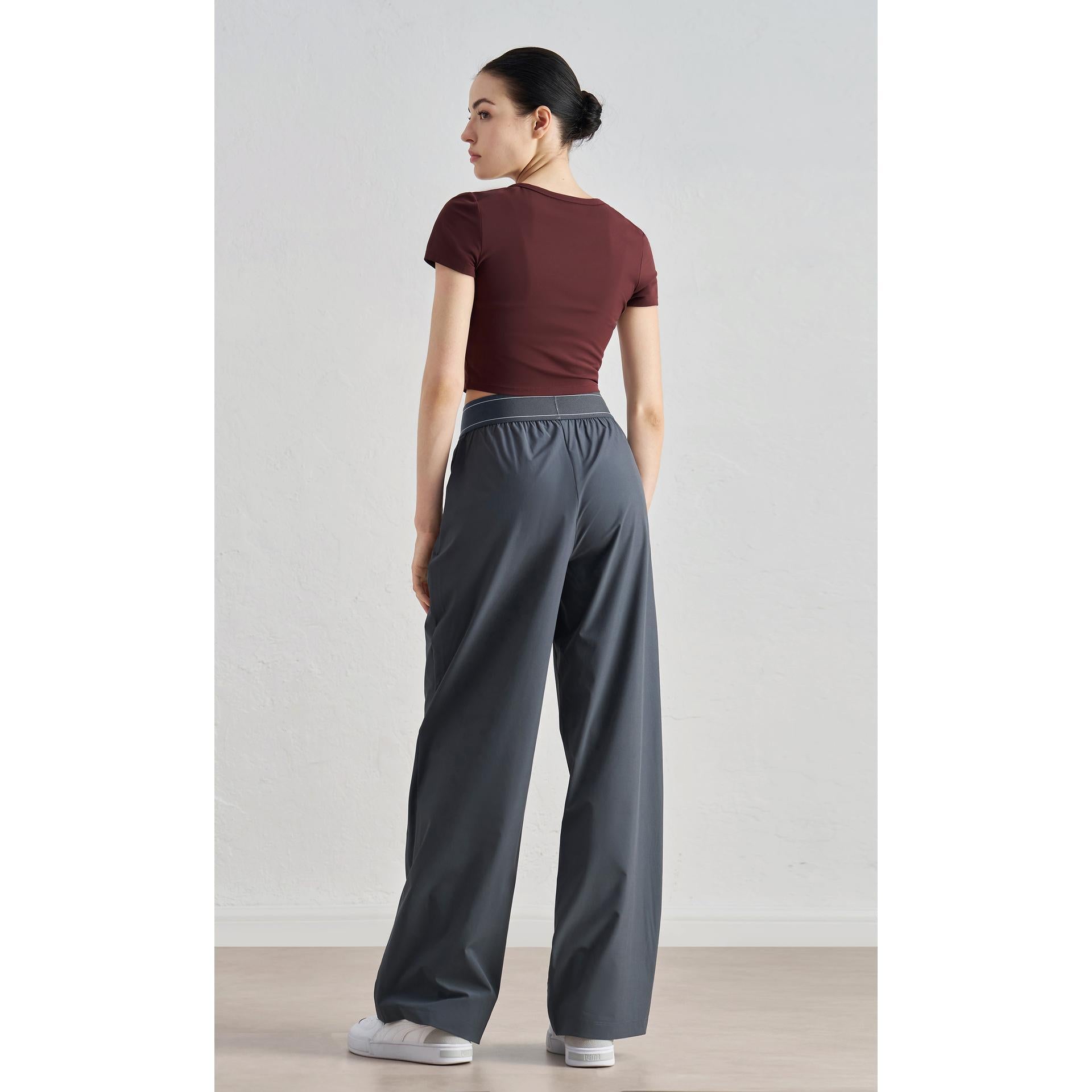 Sz woven new sweatpants casual wide-leg drape straight pants waist line lifting design thin yoga trousers women