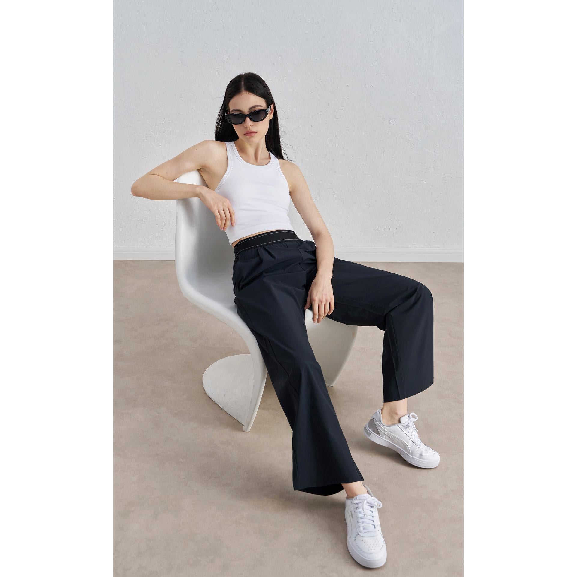 Sz woven new sweatpants casual wide-leg drape straight pants waist line lifting design thin yoga trousers women