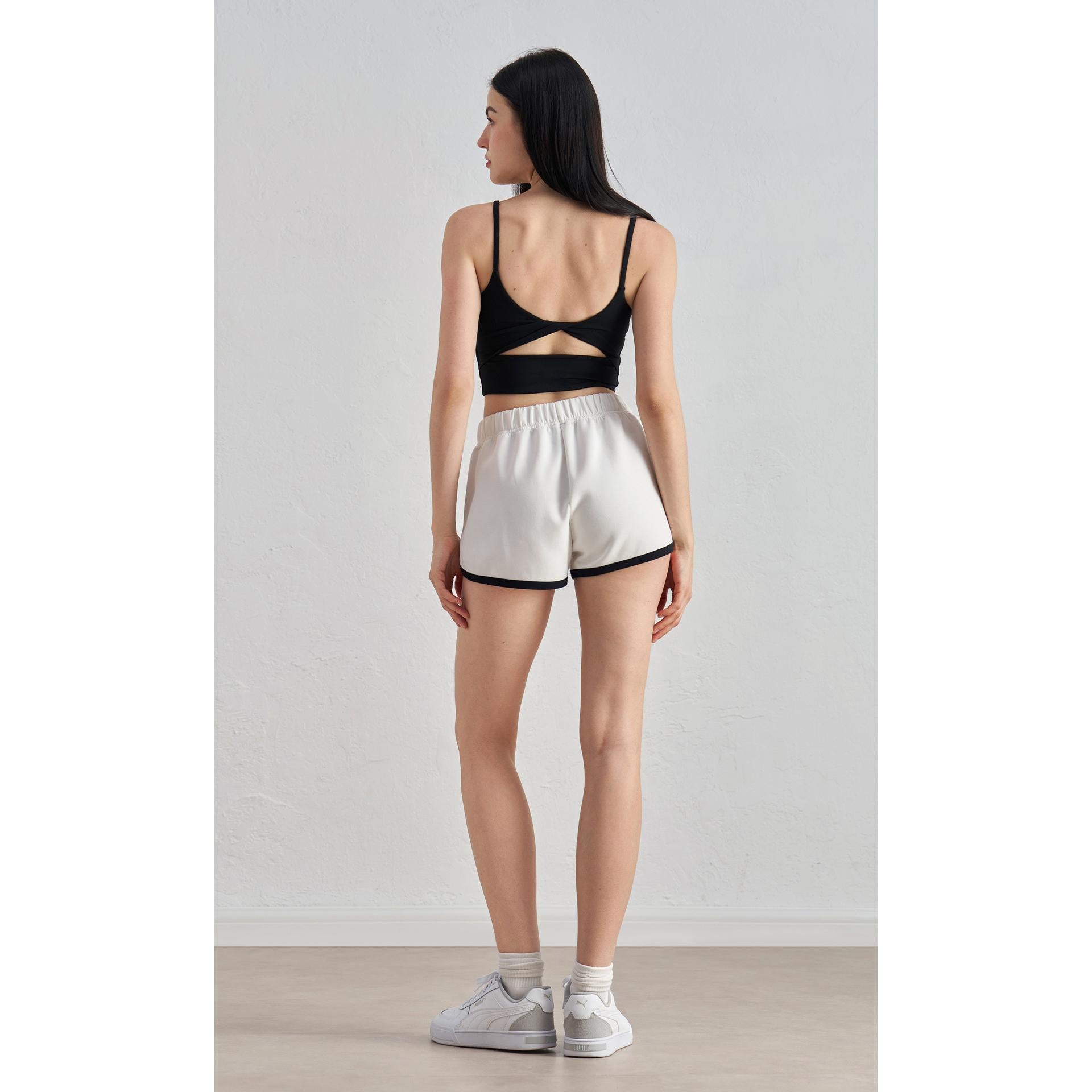 Spring and summer thin high-waisted retro color matching sports shorts women's elastic waist hem split-ended yoga three-point pants
