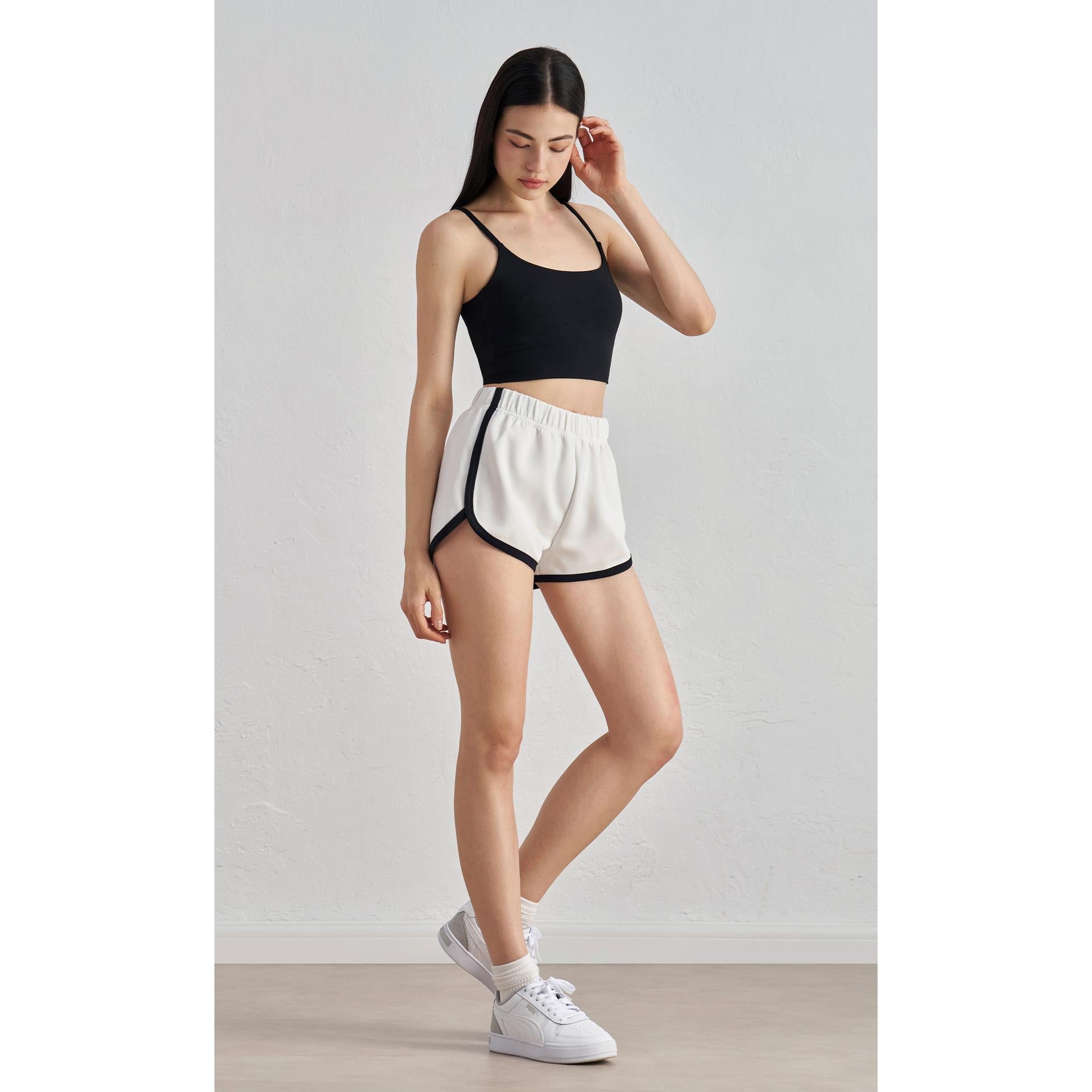 Spring and summer thin high-waisted retro color matching sports shorts women's elastic waist hem split-ended yoga three-point pants
