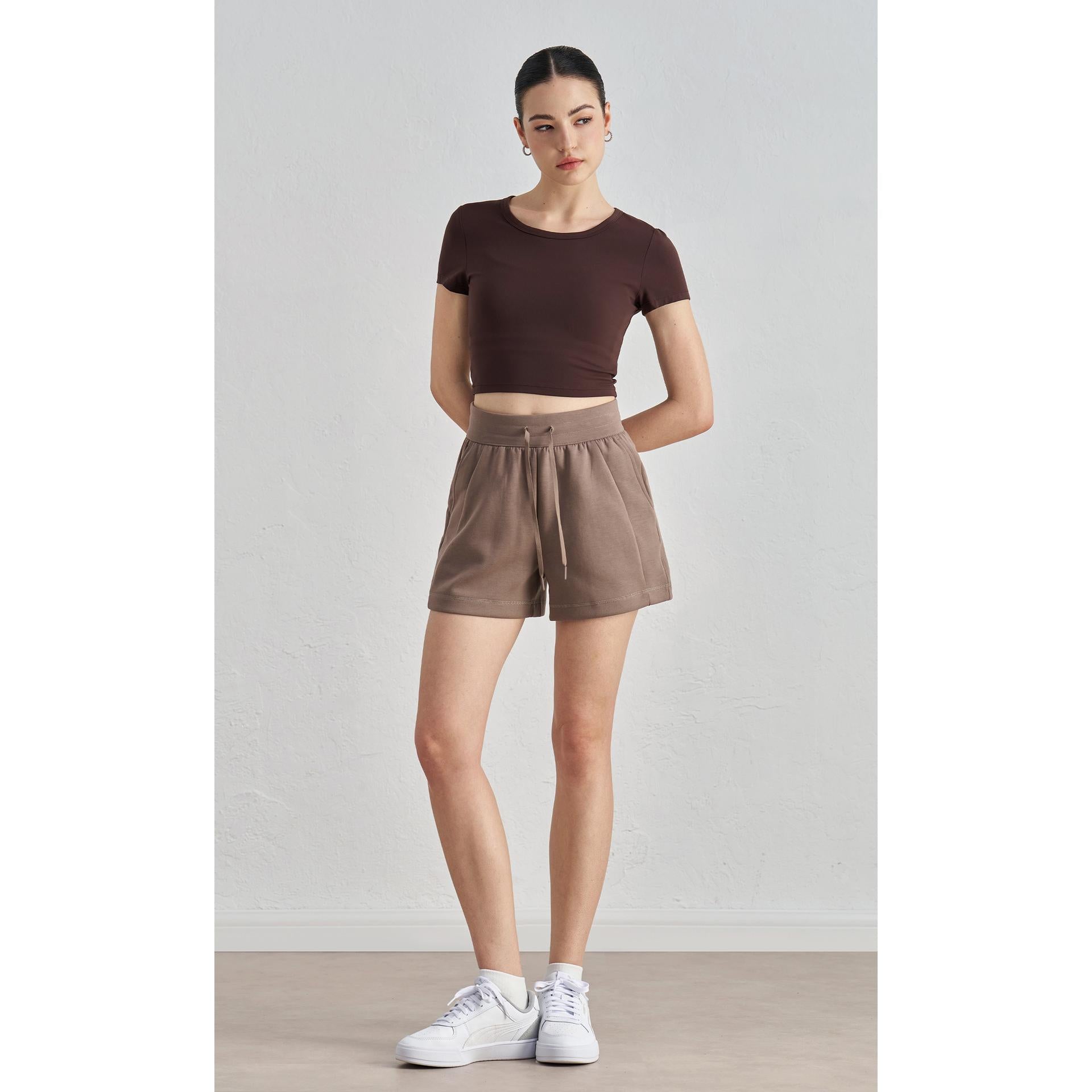 Spring and summer new air layer loose and simple yoga shorts women's drawstring thin four-quarter pants wear running sweatpants