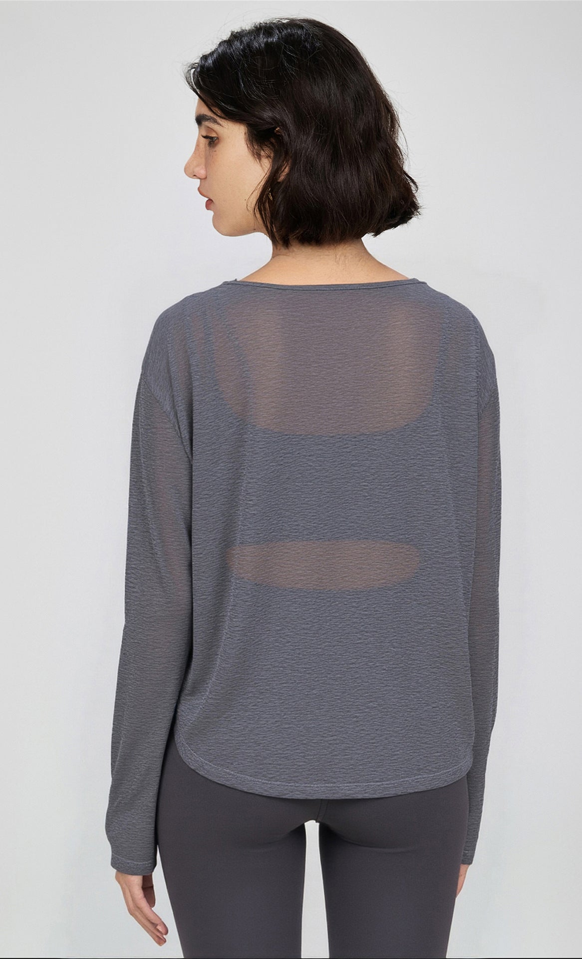 Slub yarn plant fiber yoga long-sleeved V-neck hazy loungewear sports long-sleeved loose yoga clothes top