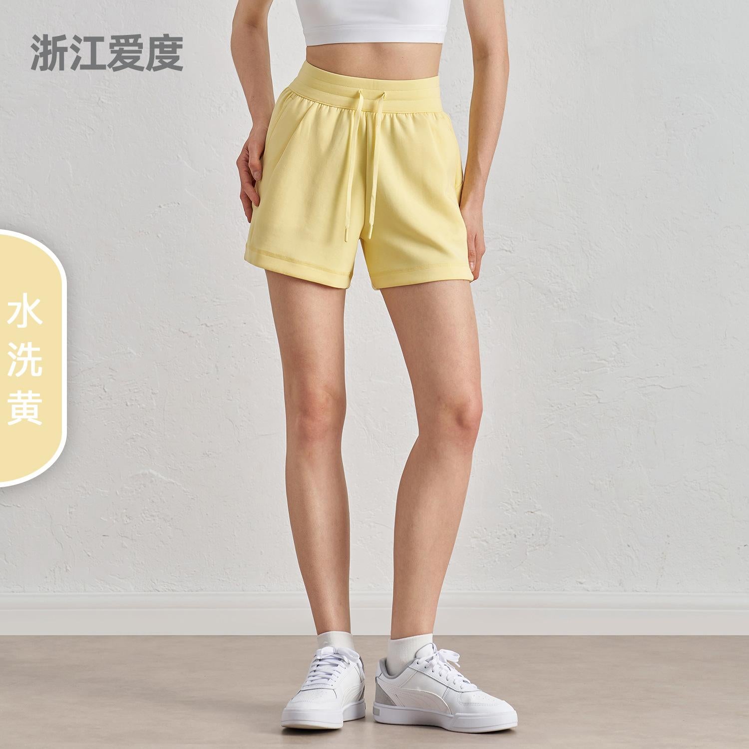 Spring and summer new air layer loose and simple yoga shorts women's drawstring thin four-quarter pants wear running sweatpants