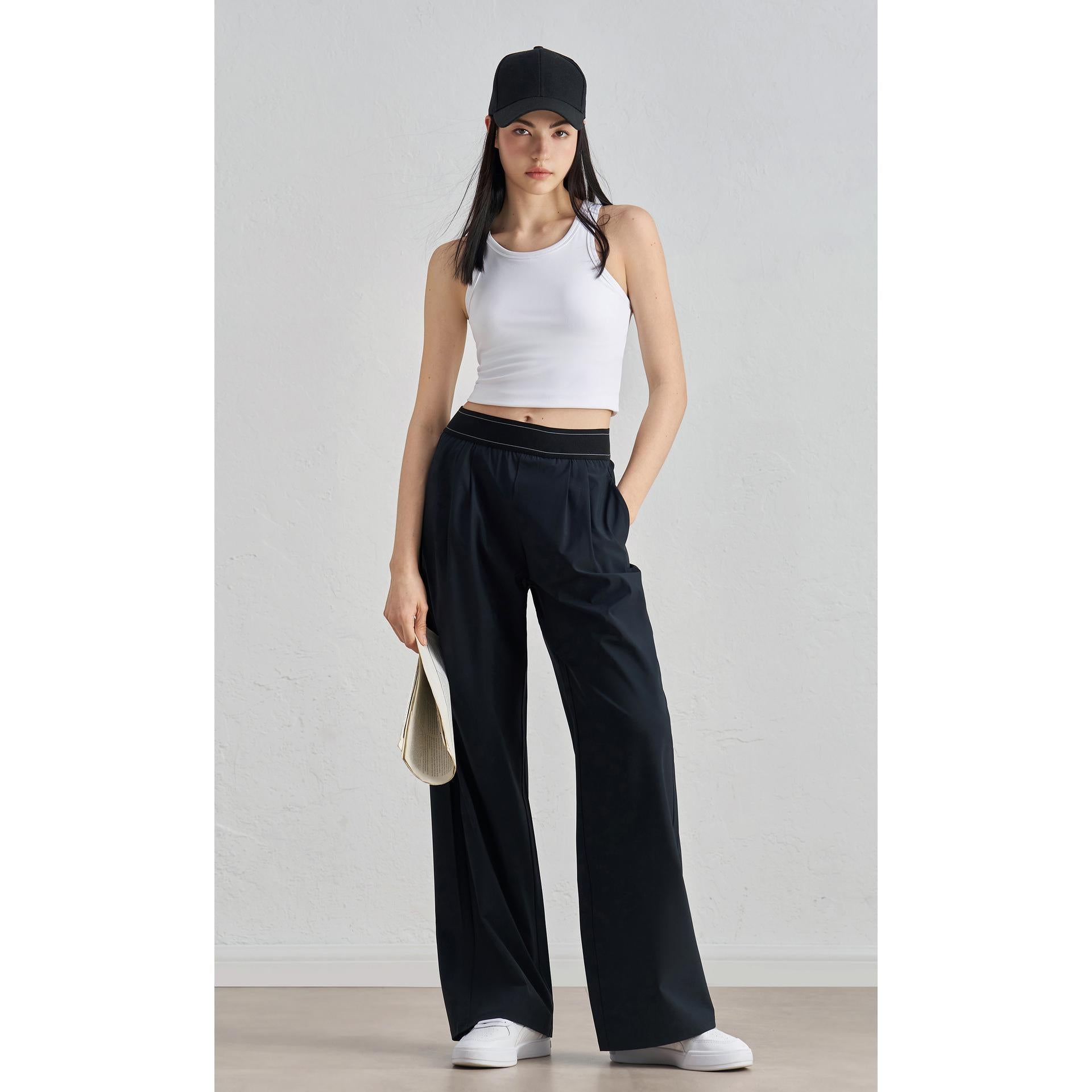 Sz woven new sweatpants casual wide-leg drape straight pants waist line lifting design thin yoga trousers women