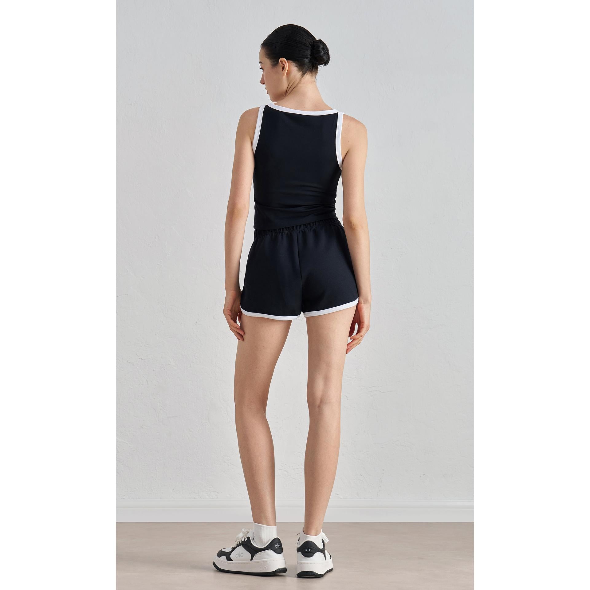Spring and summer thin high-waisted retro color matching sports shorts women's elastic waist hem split-ended yoga three-point pants