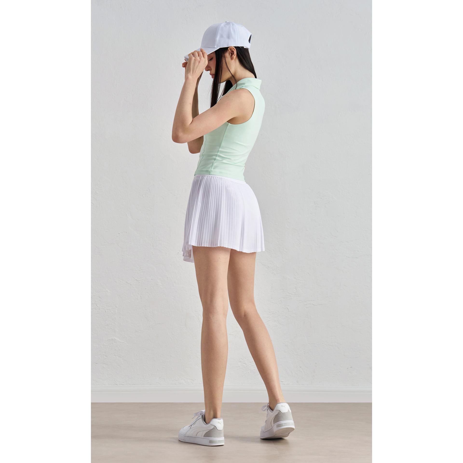 Summer elastic high waist slim yoga skirt lined with anti-light belt pocket tennis skirt casual outer pleated skirt