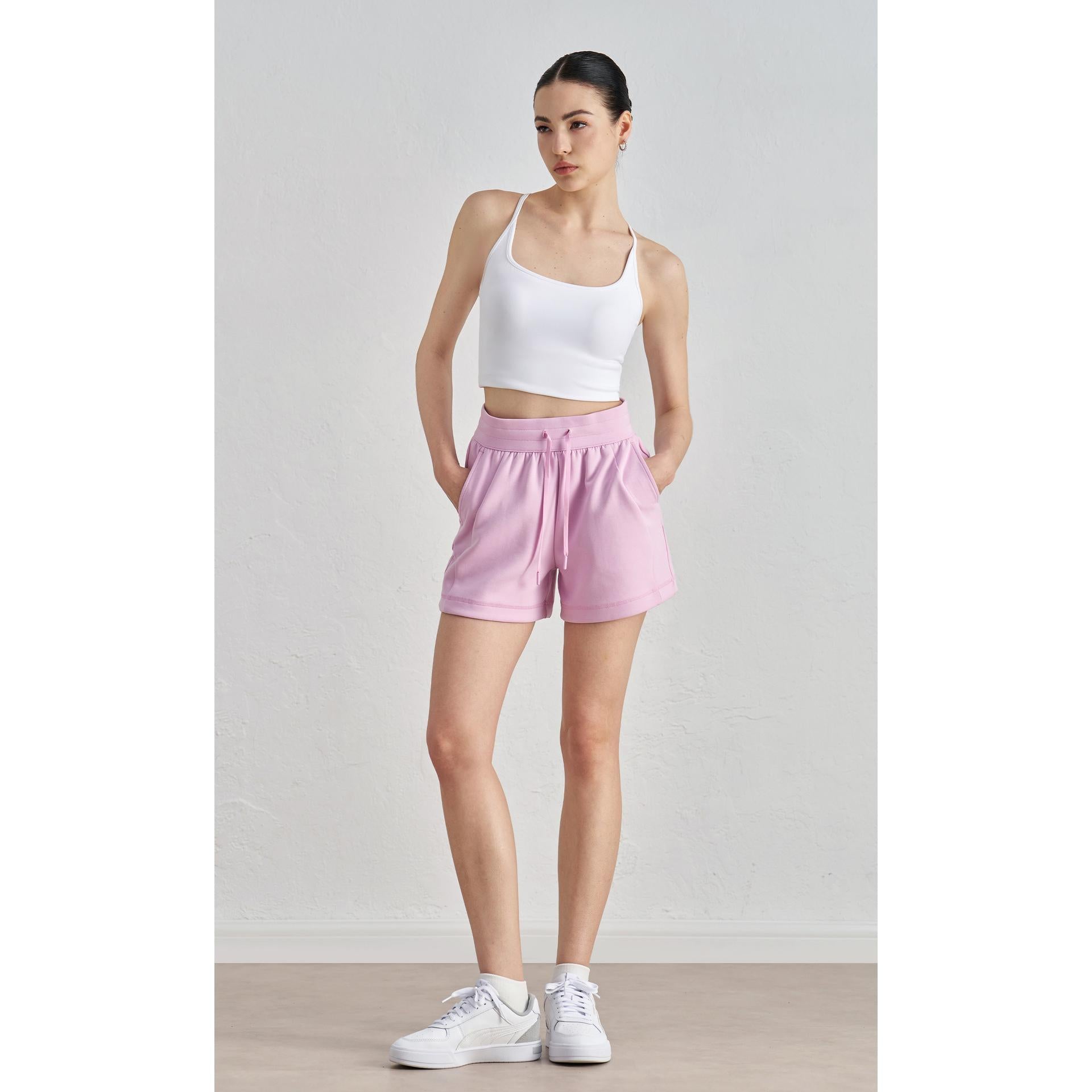Spring and summer new air layer loose and simple yoga shorts women's drawstring thin four-quarter pants wear running sweatpants