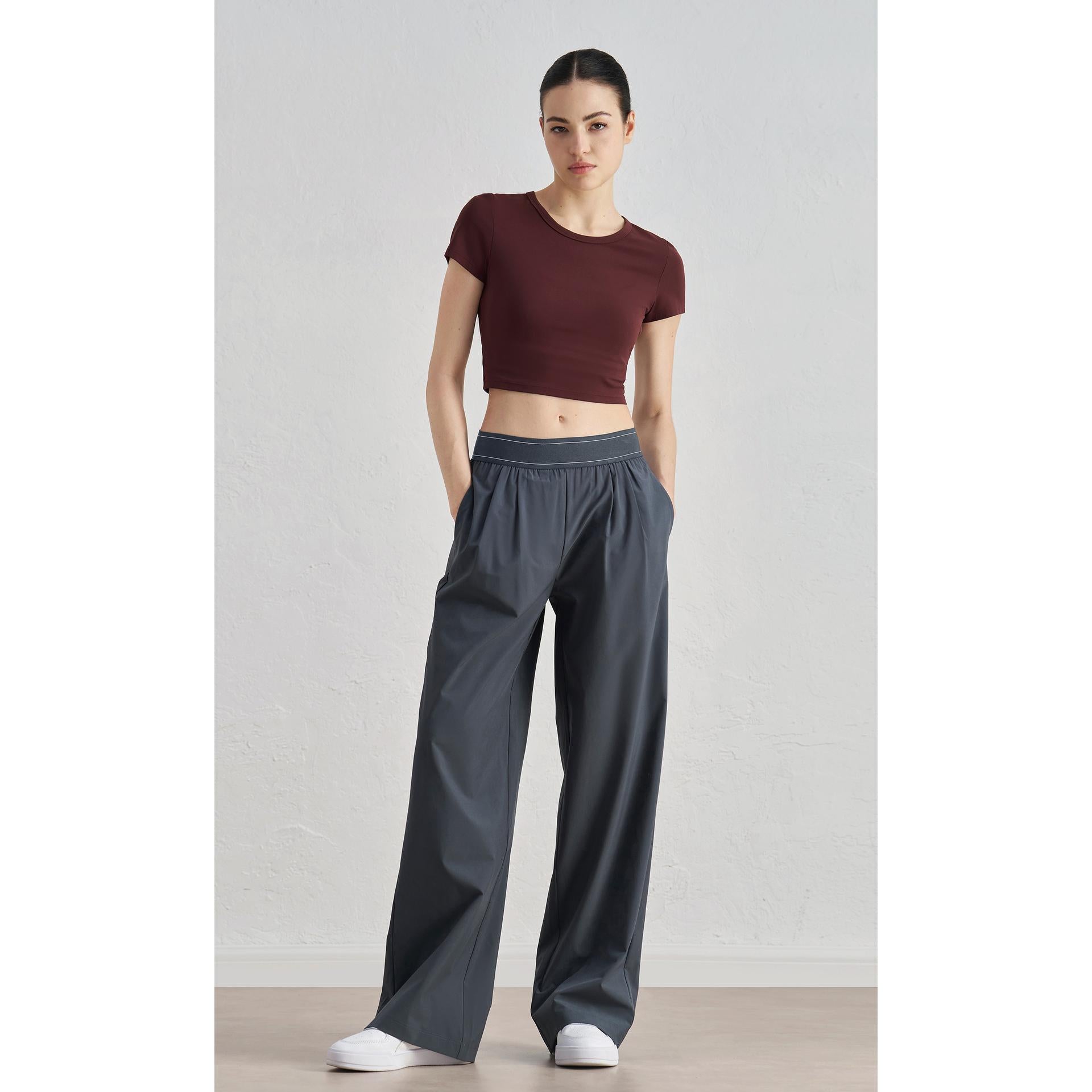 Sz woven new sweatpants casual wide-leg drape straight pants waist line lifting design thin yoga trousers women