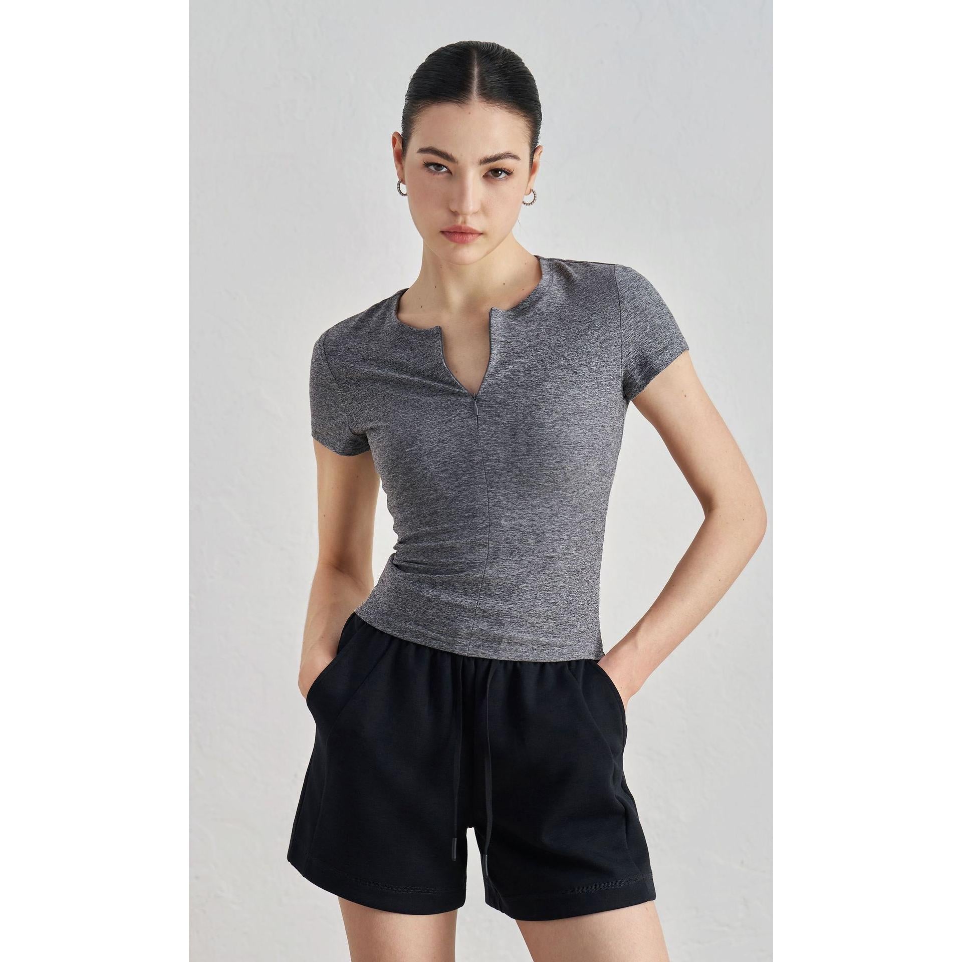 NU Youth Naked Sense Slim Skinny Yoga Short Sleeve High Sense Waist Sports T-Shirt Crew Neck Fitness Top
