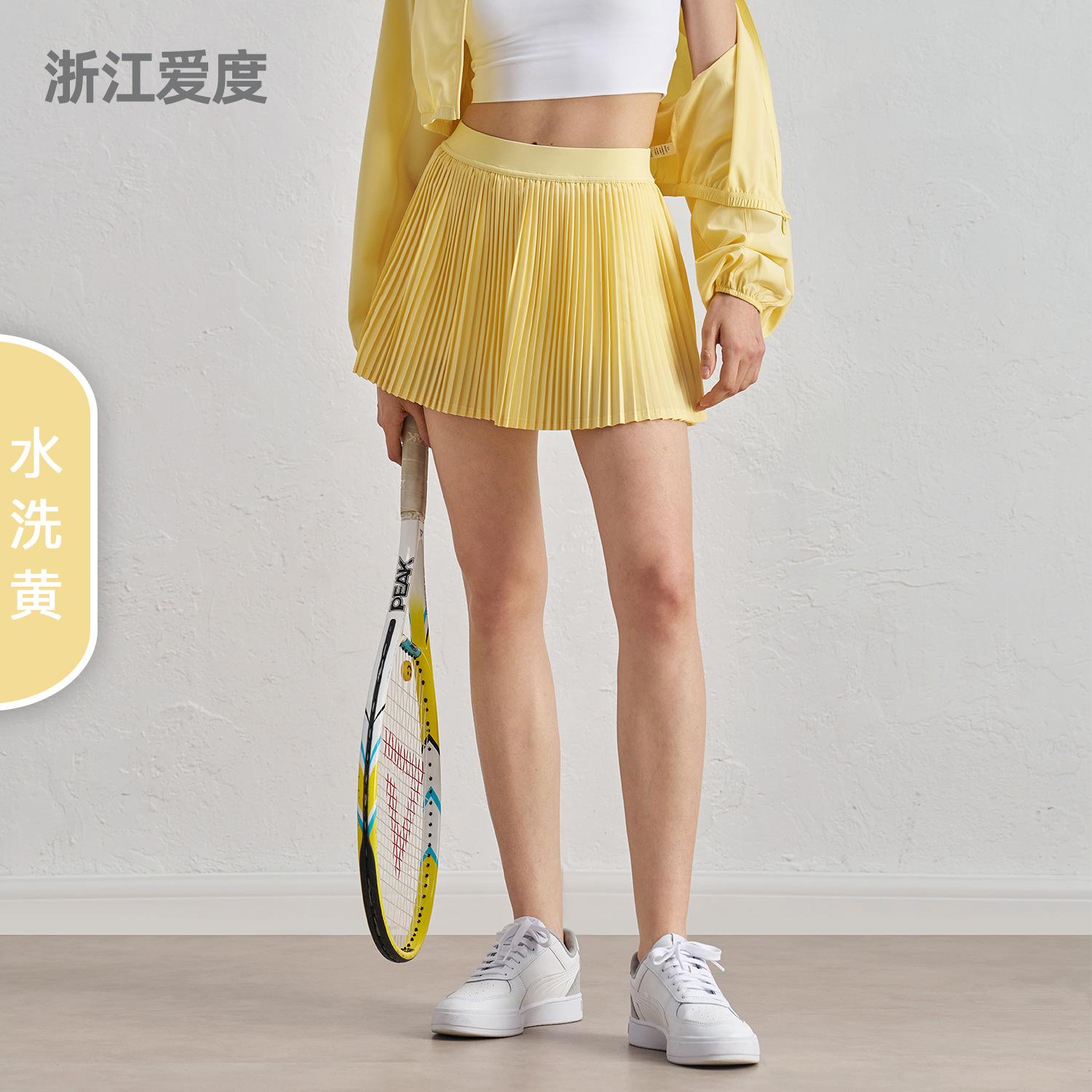 Summer elastic high waist slim yoga skirt lined with anti-light belt pocket tennis skirt casual outer pleated skirt