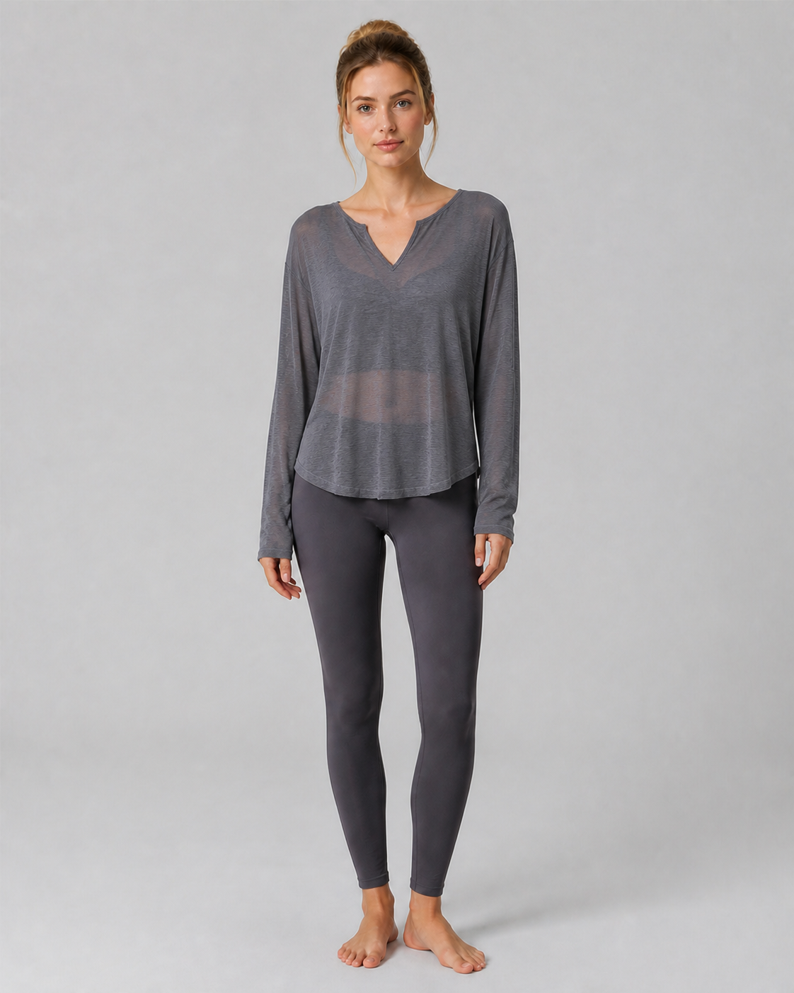 Approved product image 001 | Slub V-Neck Long-Sleeve Yoga Top