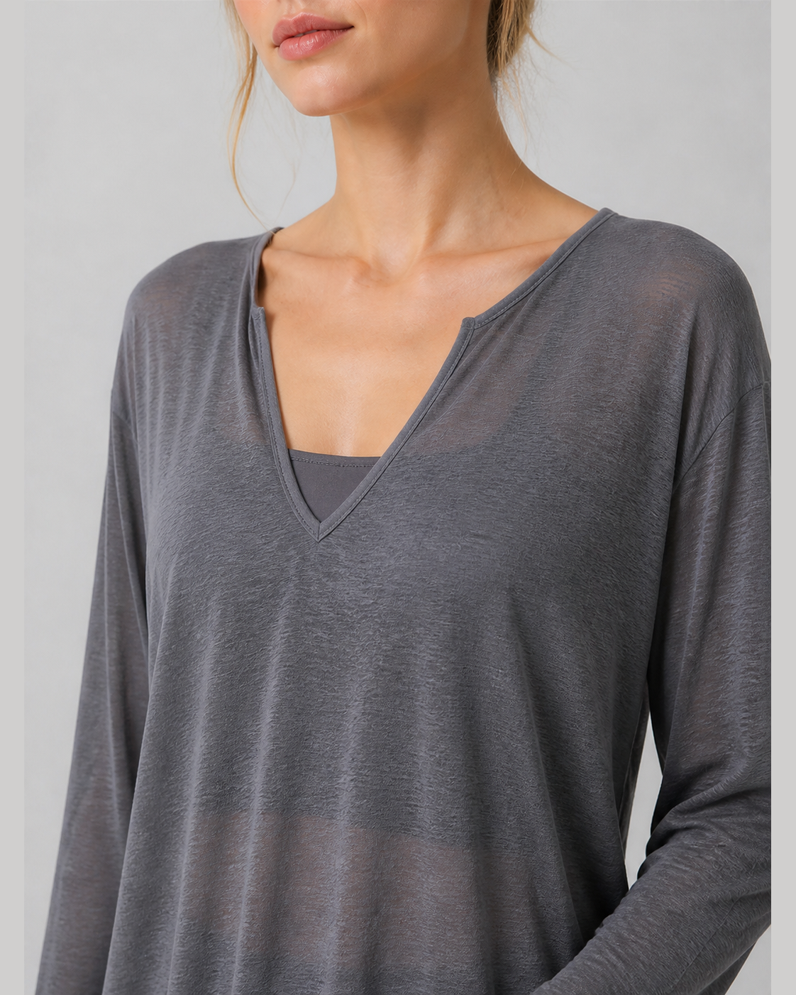 Approved product image 004 | Slub V-Neck Long-Sleeve Yoga Top