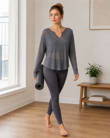 Slub V-Neck Long-Sleeve Yoga Top