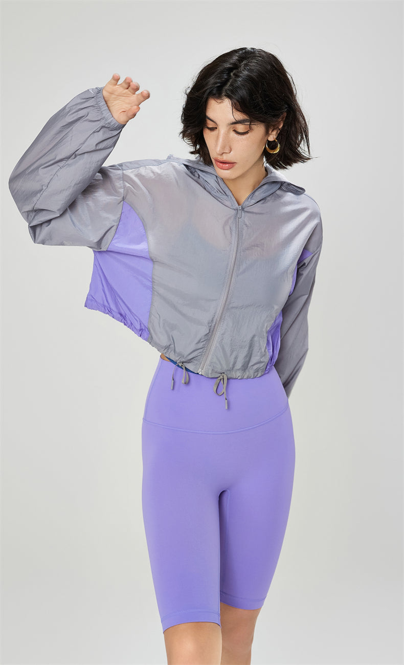 Lightweight Hooded Active Jacket front view - women's yoga activewear by Lepeins