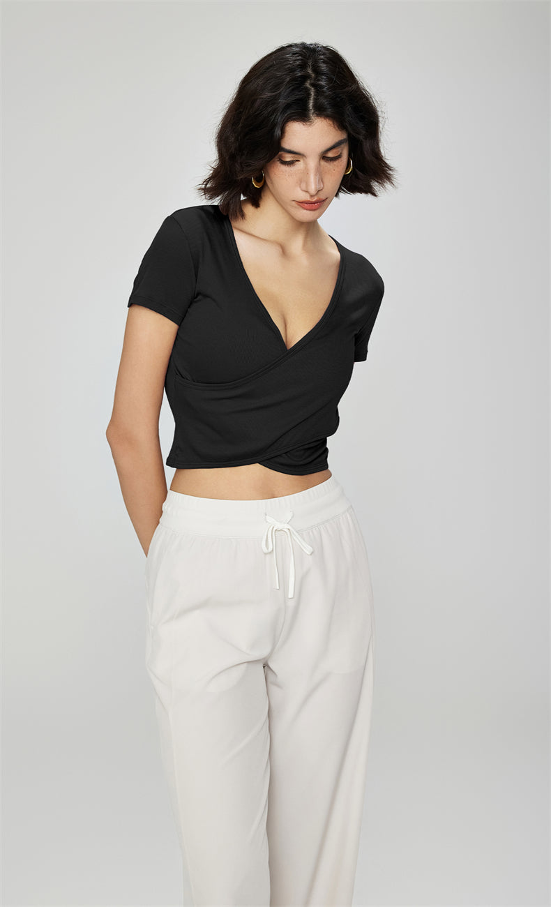 Modal Ribbed Cross V-Neck Luxury Yoga Top