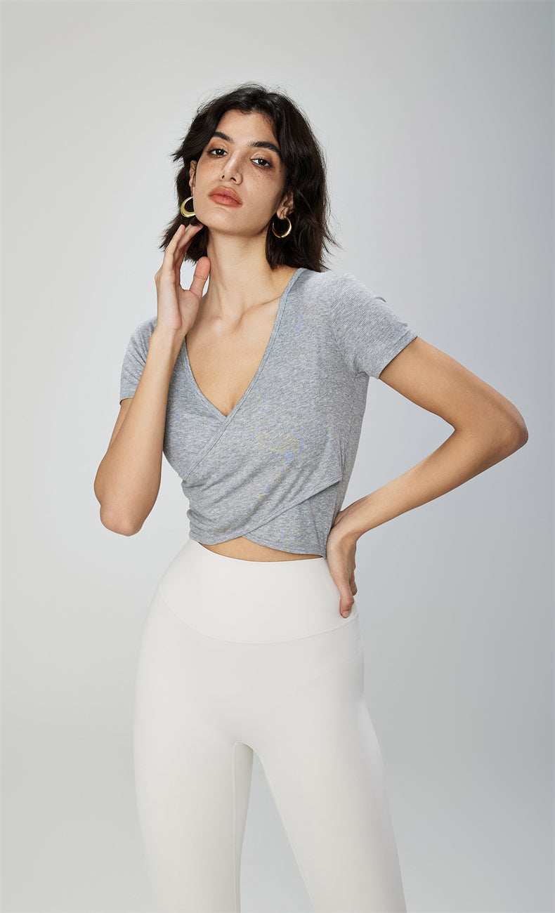 Modal Ribbed Cross V-Neck Luxury Yoga Top