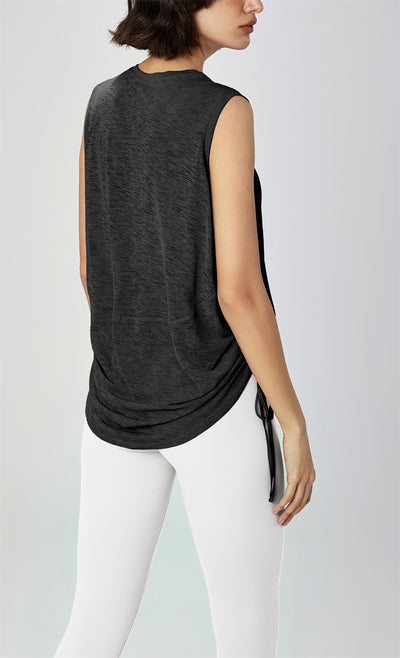 Bamboo Charcoal Sleeveless Yoga Tank with Adjustable Drawstring Hem