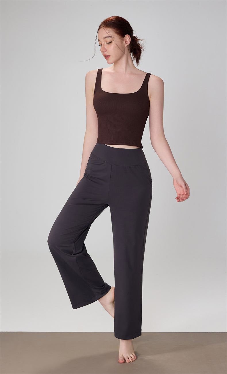 High waisted straight leg wide leg pants