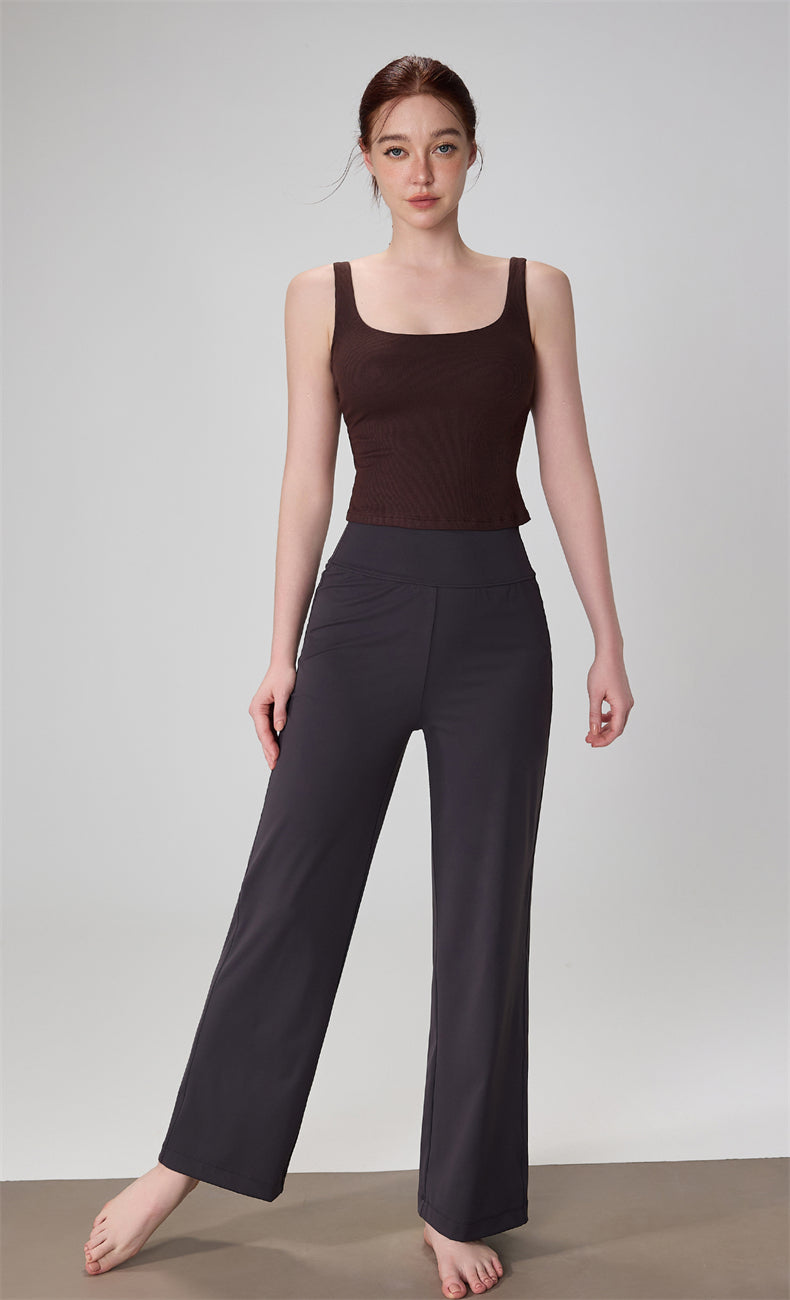 High waisted straight leg wide leg pants