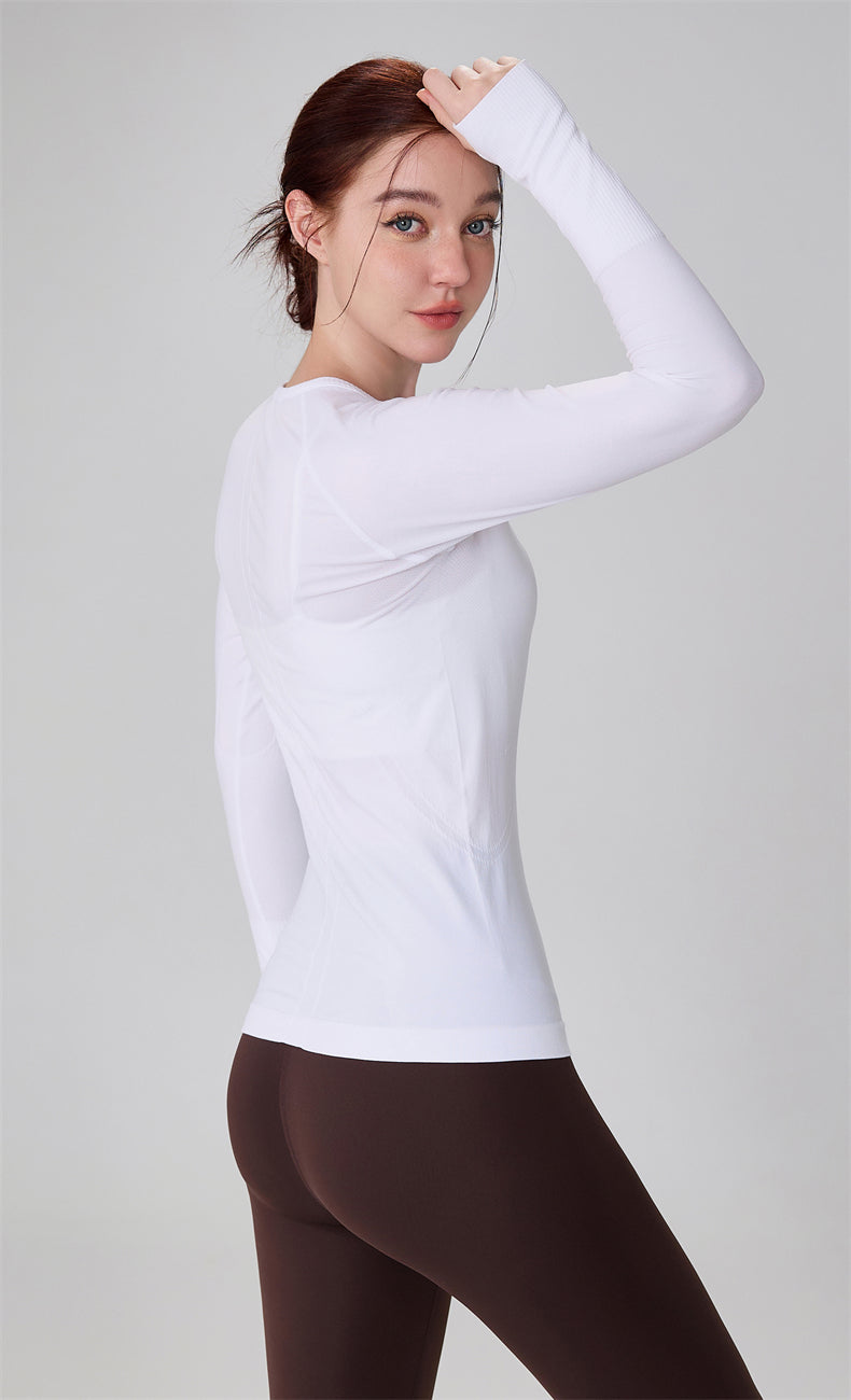 Women's seamless sculpting workout top with crew neck