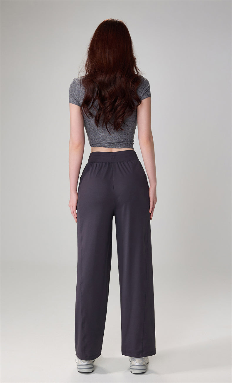 High-Waisted Drawstring Straight-Leg Pants