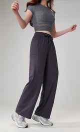 High-Waisted Drawstring Straight-Leg Pants