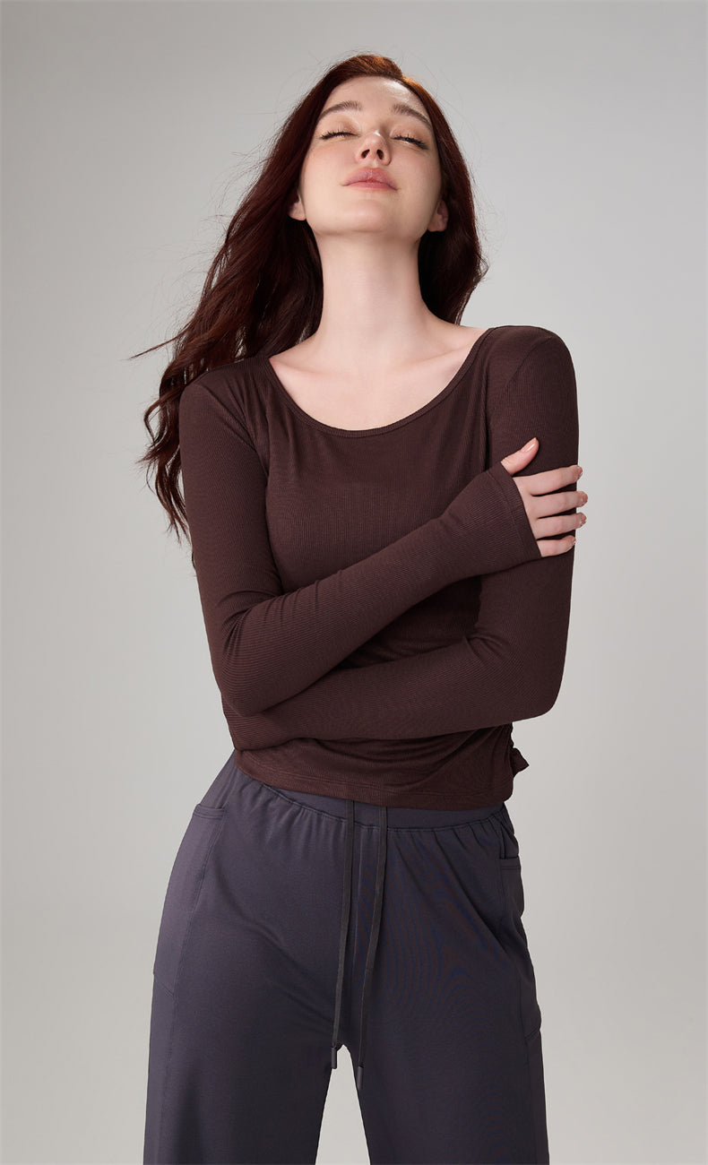 Modal Ribbed Ruched Slim-Fit Yoga Top