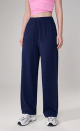 High-Waisted Drawstring Straight-Leg Pants