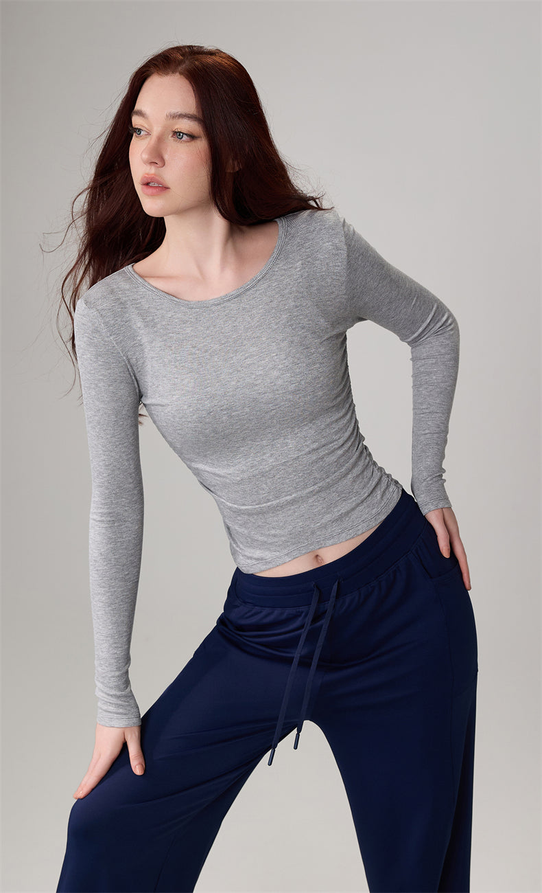 Modal Ribbed Ruched Slim-Fit Yoga Top