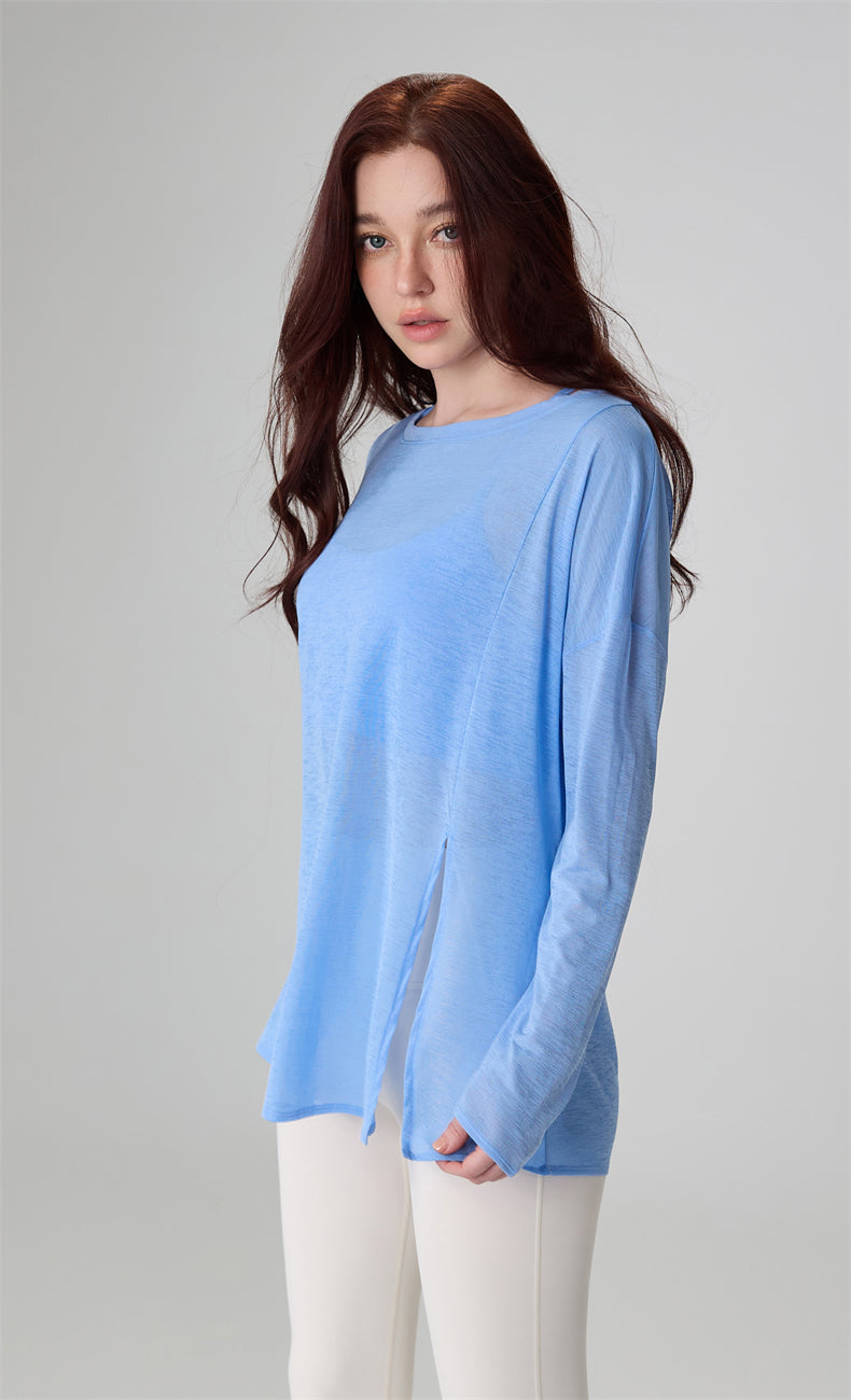 AirFlow Split-Hem Yoga Pullover studio styling - women's yoga activewear by Lepeins
