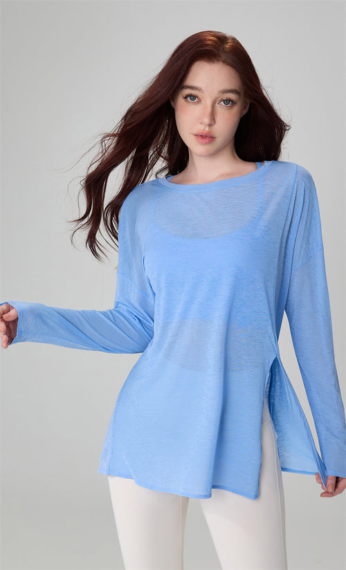 Lepeins AirFlow Split-Hem Yoga Pullover - Breathable Autumn Workout Top for Women