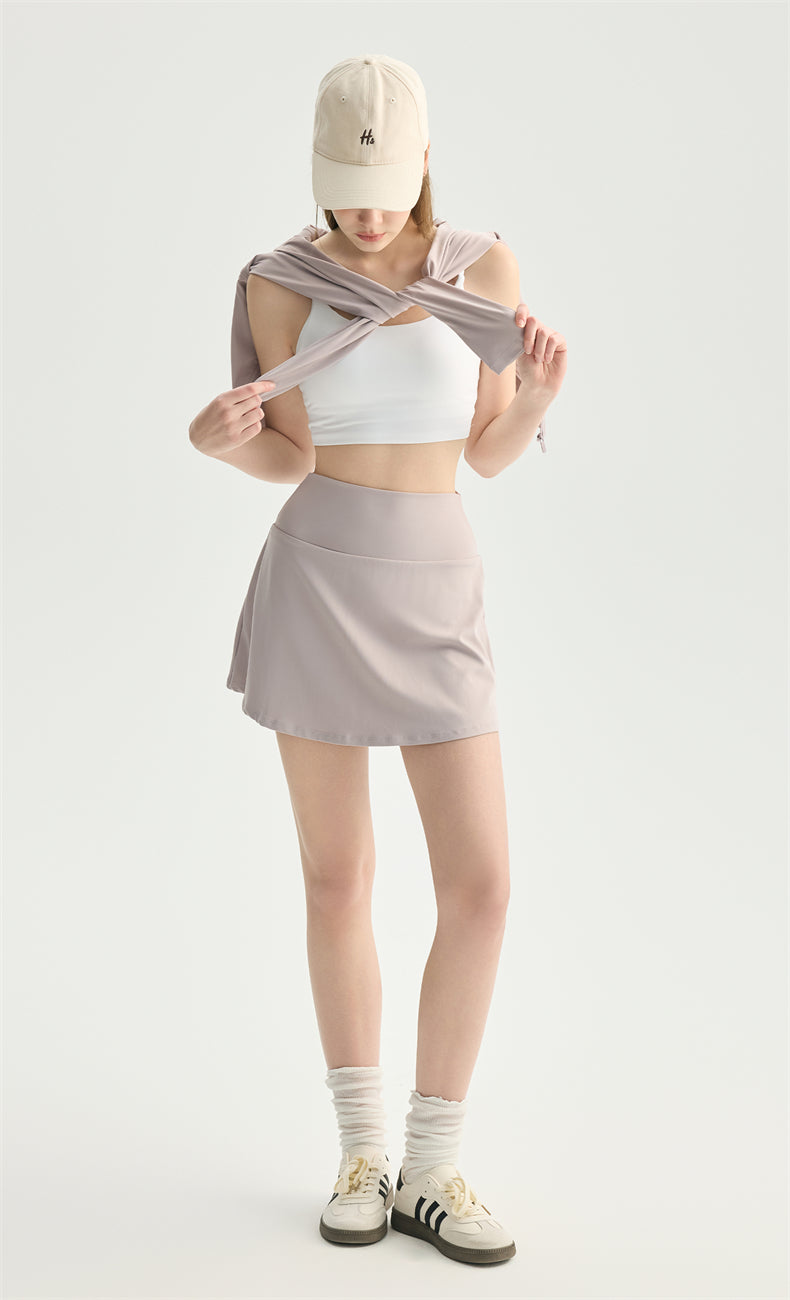 NULS High-Waisted Active Skort with Built-In Shorts movement view - women's yoga activewear by Lepeins