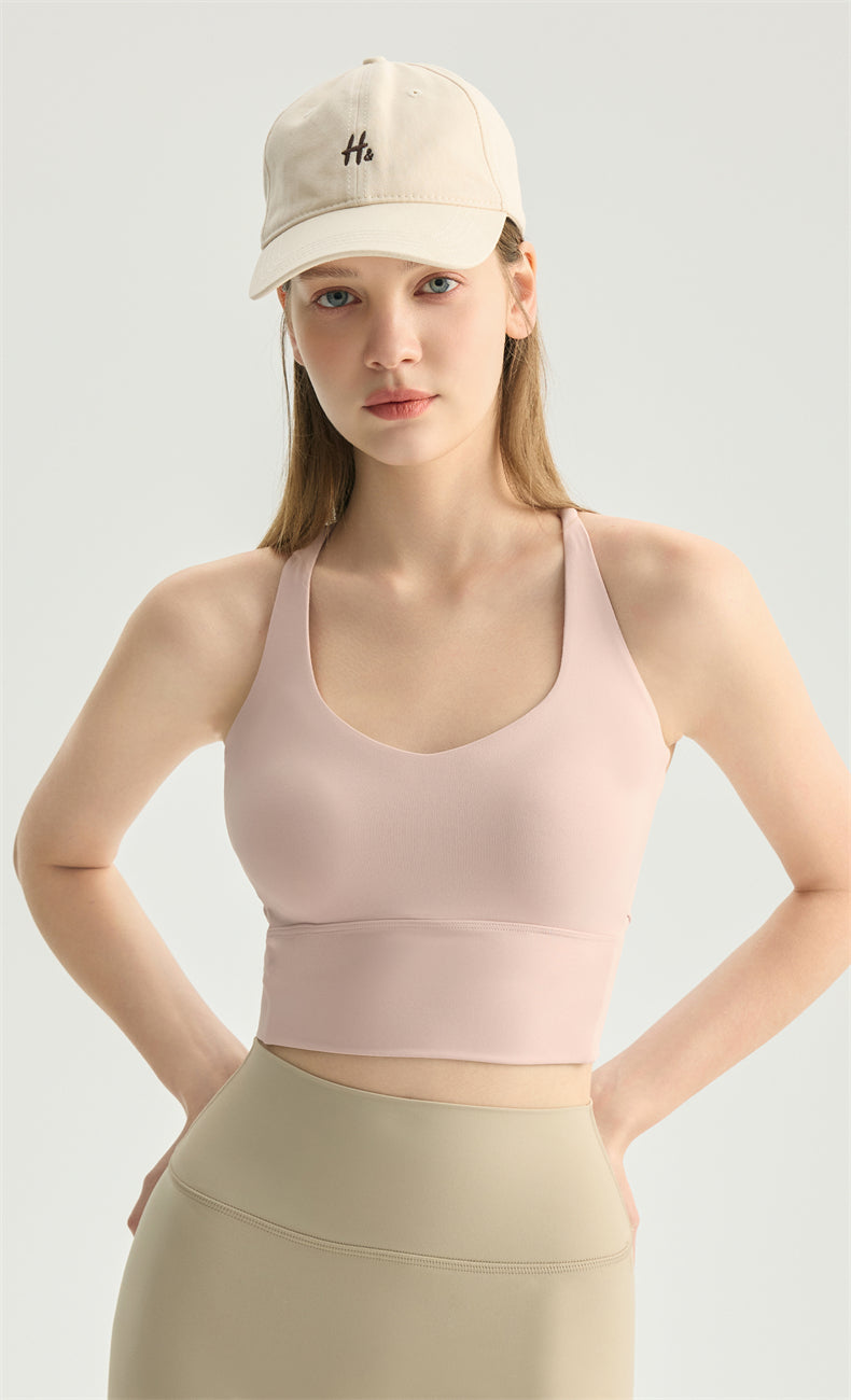 NULS Heart-Neck X-Back Sports Bra fit detail - women's yoga activewear by Lepeins