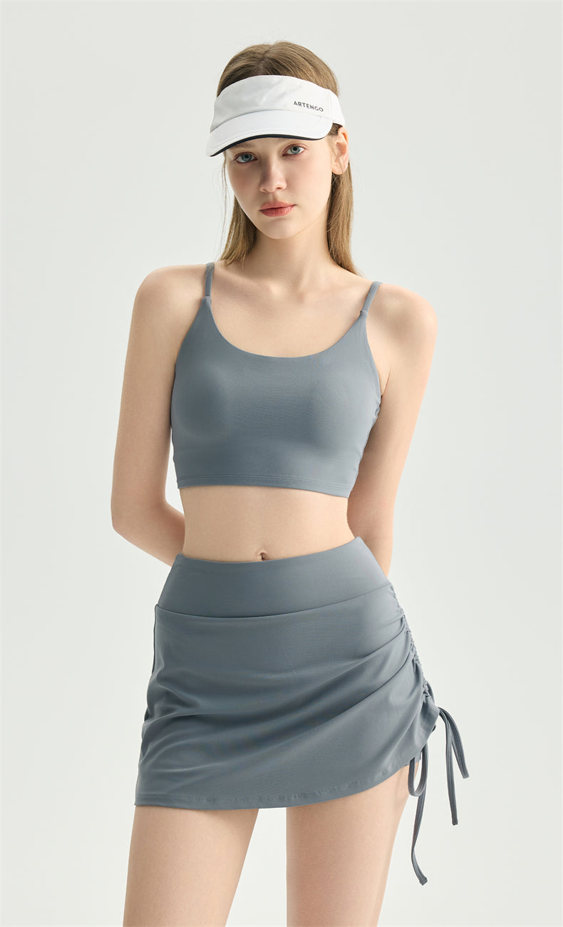 NULS Ruched Active Skort with Side Tie fit detail - women's yoga activewear by Lepeins