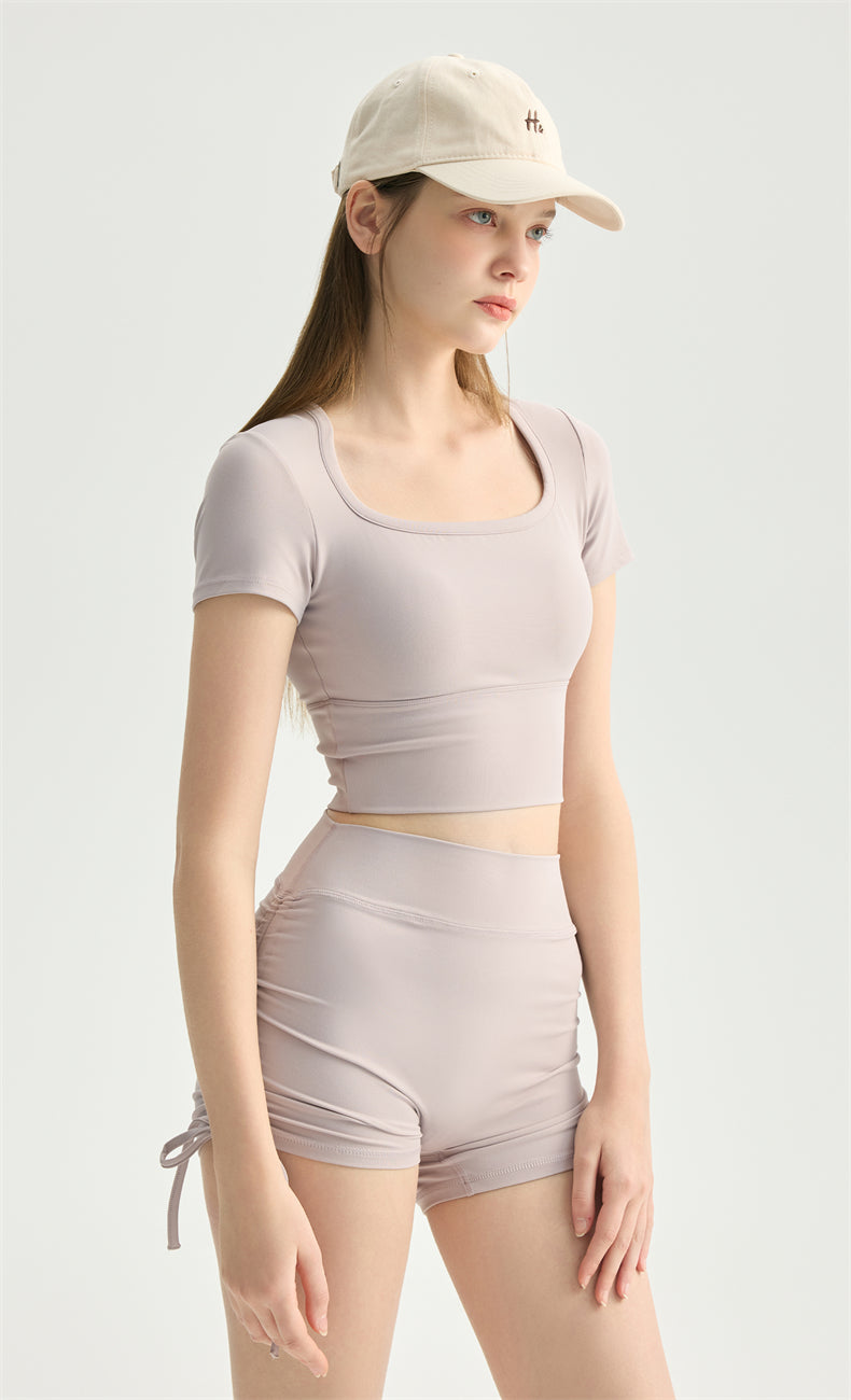 NULS Square Neck Built-In Bra Crop Top movement view - women's yoga activewear by Lepeins