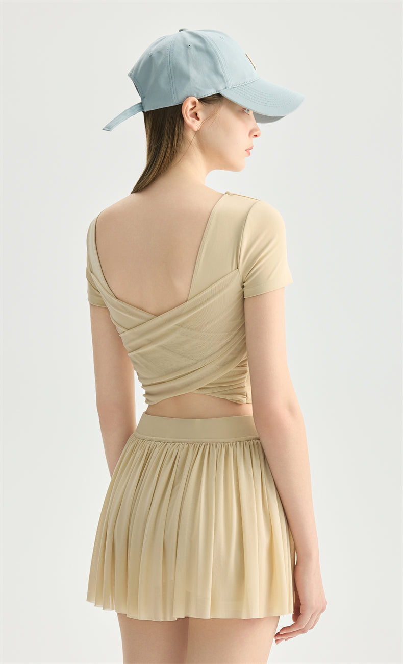 NULS Balletcore Mesh-Back Crop Top color detail - women's yoga activewear by Lepeins