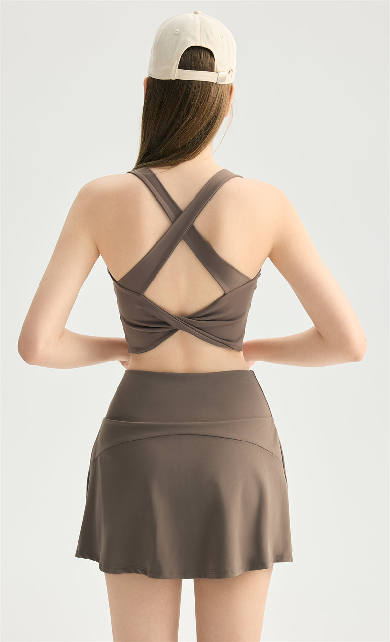 NULS Sweetheart X-Back Sports Bra fit detail - women's yoga activewear by Lepeins