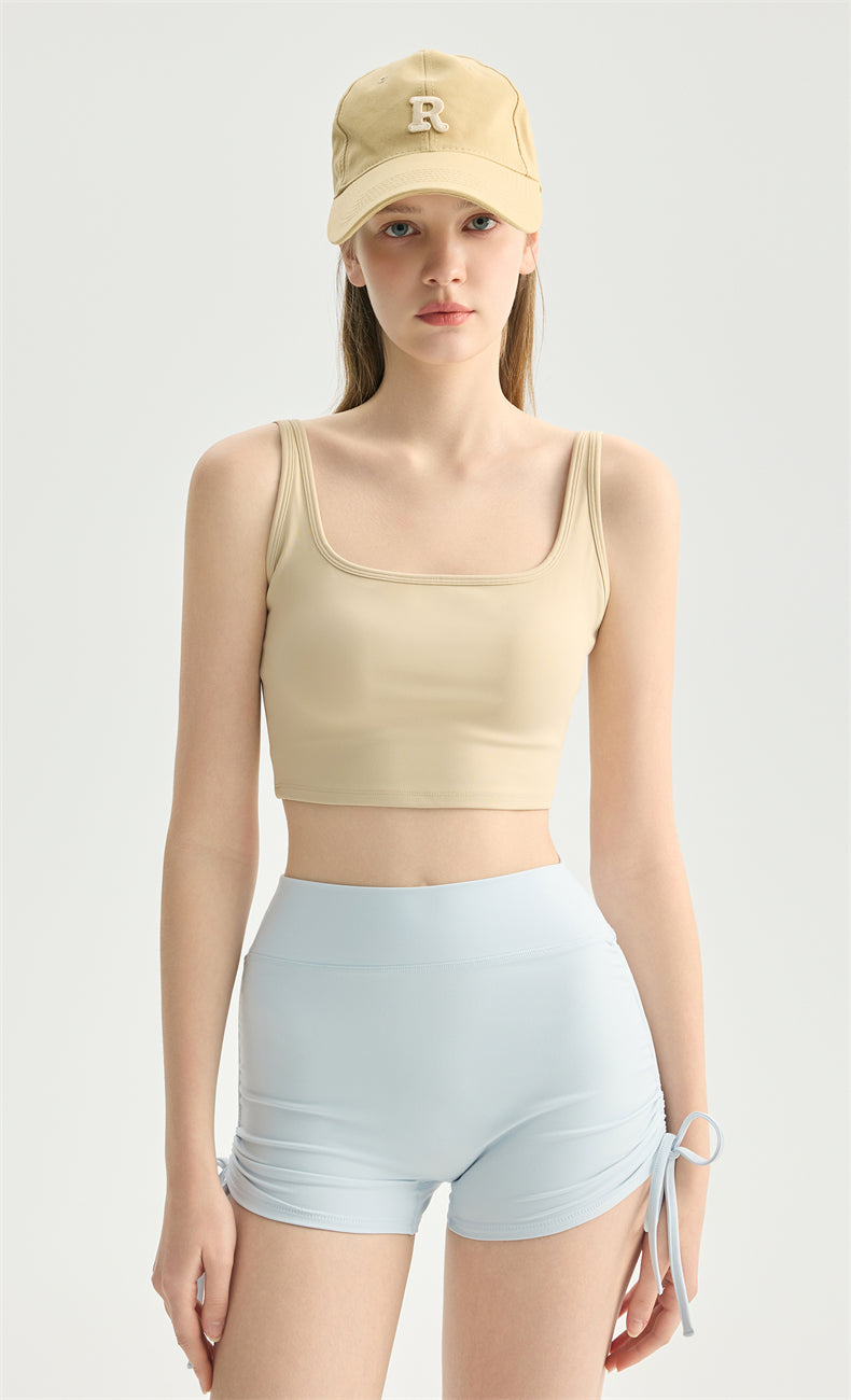 NULS Adjustable Ruched High-Waisted Shorts movement view - women's yoga activewear by Lepeins