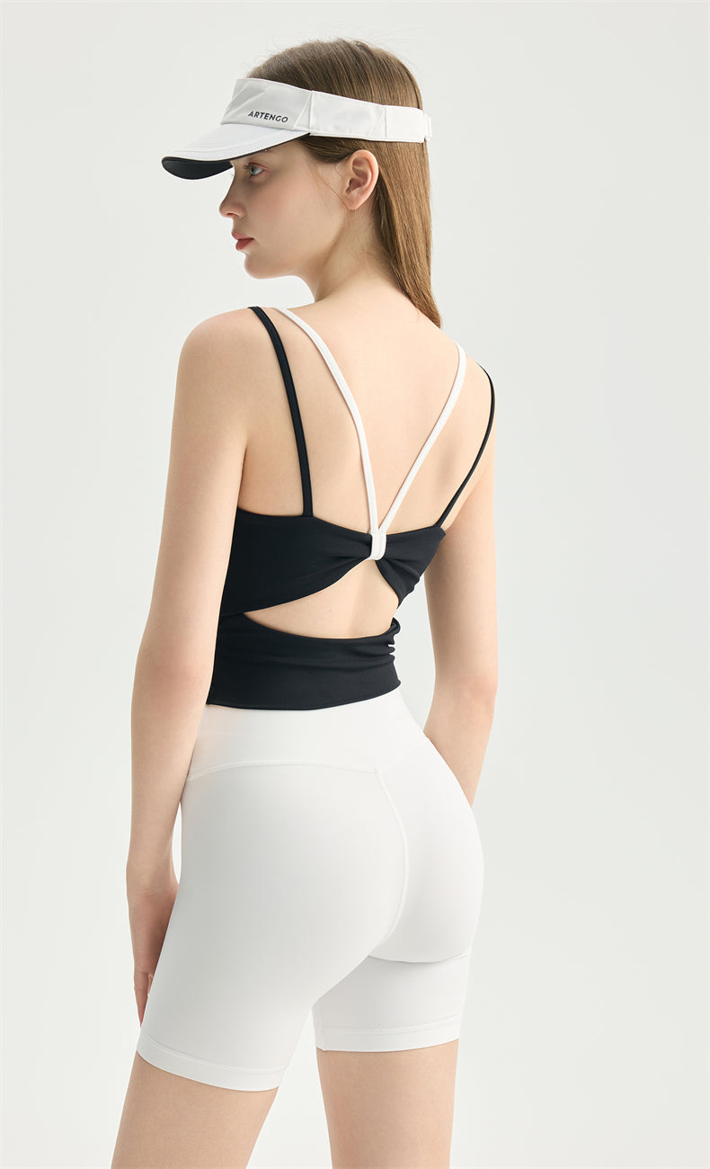 NULS Butterfly Cross-Back Yoga Tank - Faux Layered & Built-In Bra