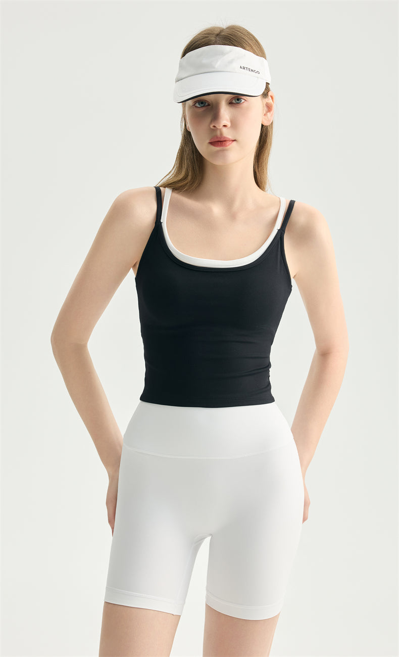 NULS Butterfly Cross-Back Yoga Tank - Faux Layered & Built-In Bra