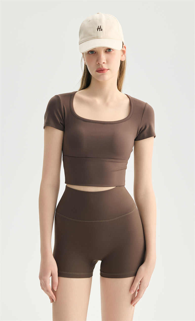 NULS Square Neck Built-In Bra Crop Top activewear outfit - women's yoga activewear by Lepeins
