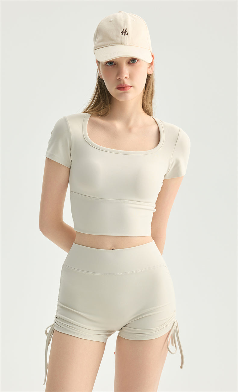 NULS Adjustable Ruched High-Waisted Shorts color detail - women's yoga activewear by Lepeins