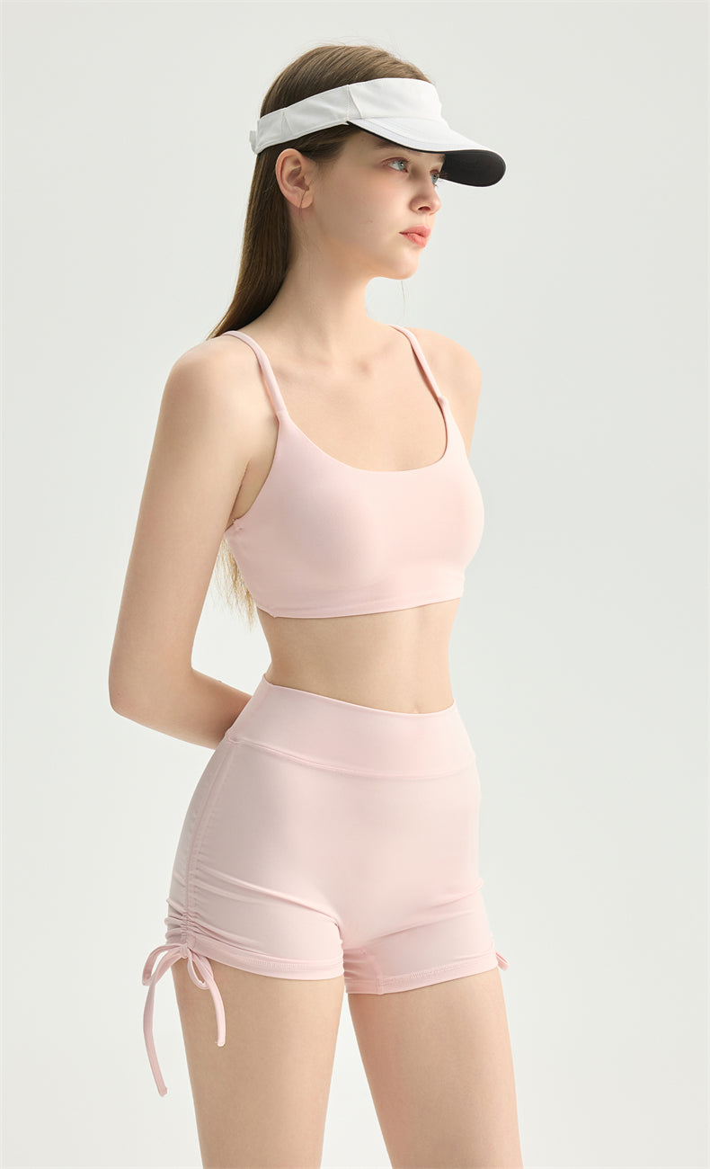 NULS Adjustable Ruched High-Waisted Shorts activewear outfit - women's yoga activewear by Lepeins